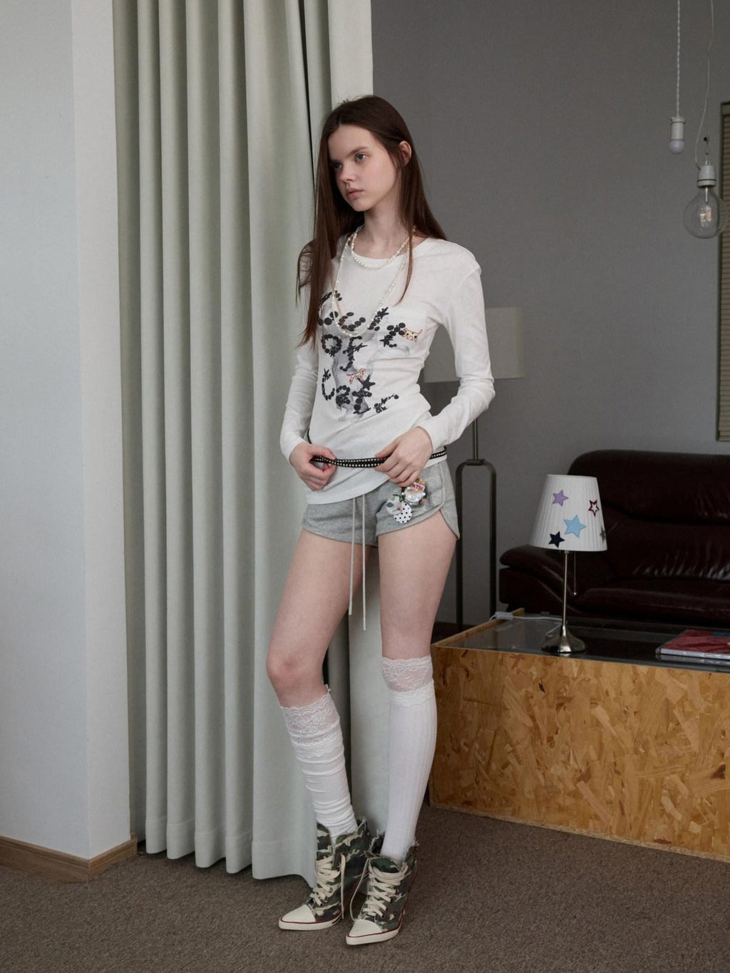 1JINN STUDIO Sweat Wicking Slim Cross Print Women Cotton Blend Long Sleeve T-Shirts