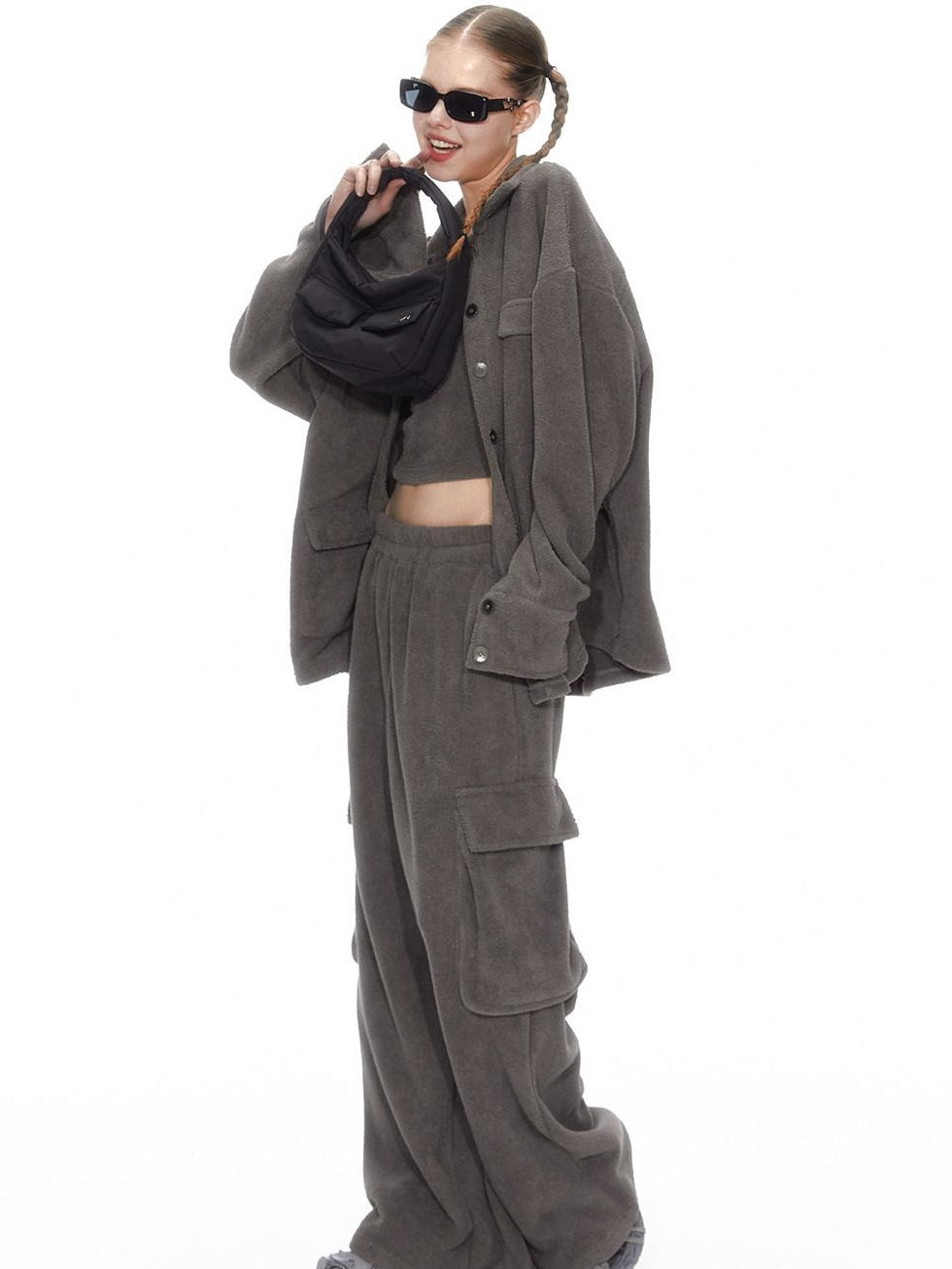 ALINNVSTUDIO Layered Jacket Vest Pants Slim Youth Grey Black Two Tone Top & Pants Sets