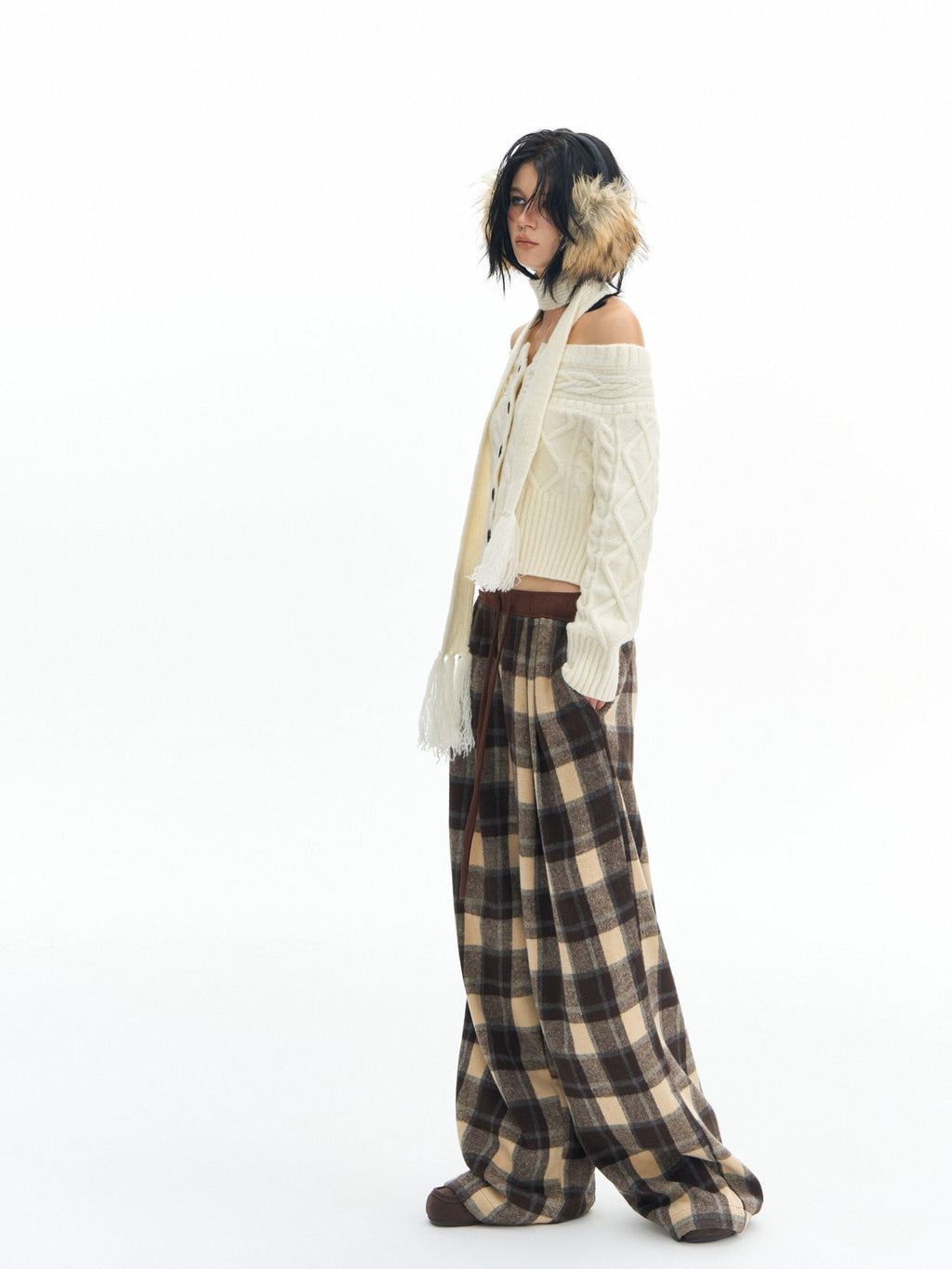 DeleteEx High Waist Vintage Plaid Womens London Polyester Wide Leg Pants