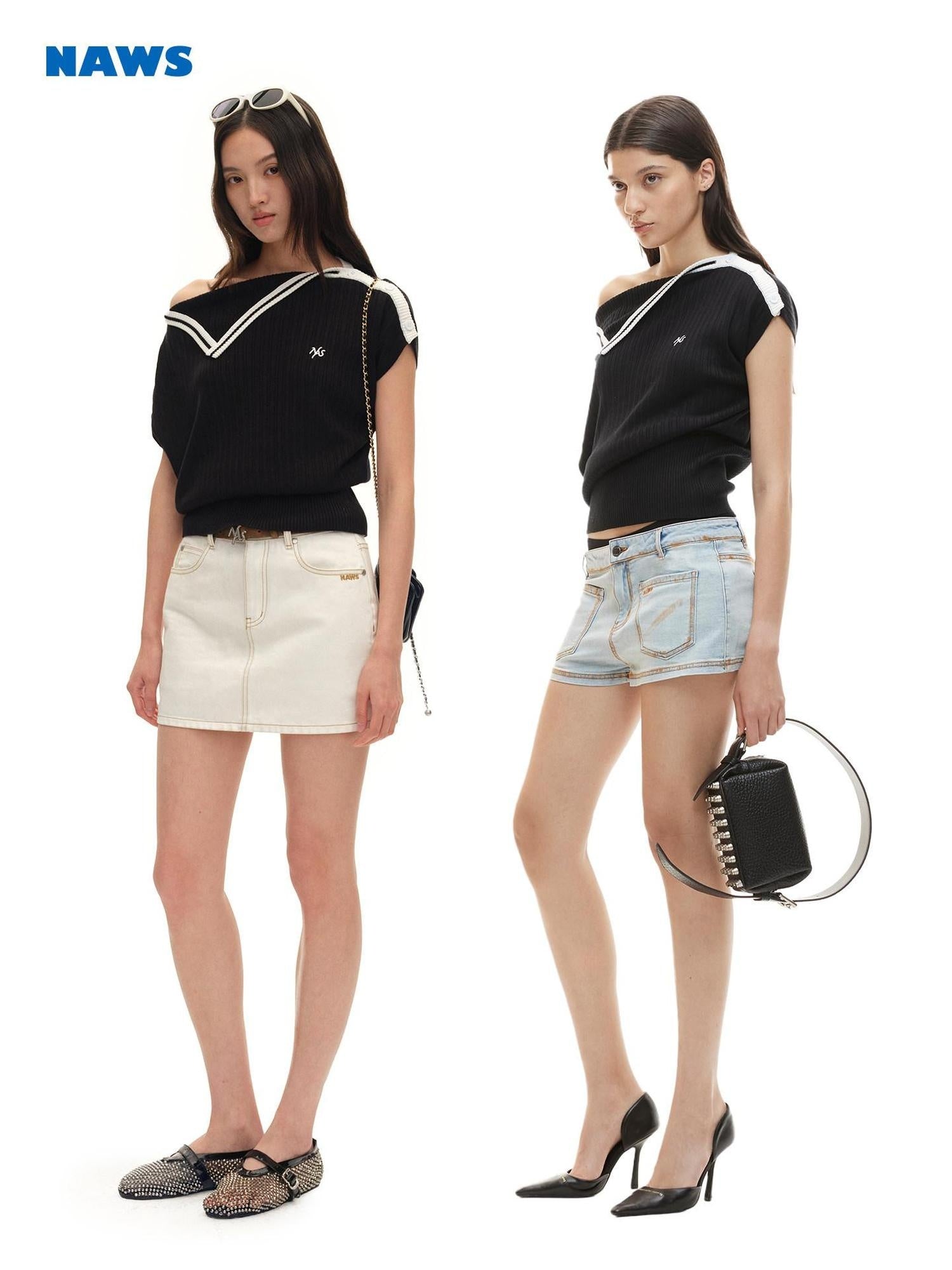 NAWSNOTAWEAR Lyocell Colorblock Collegiate Women Black Short Sleeve T-Shirts