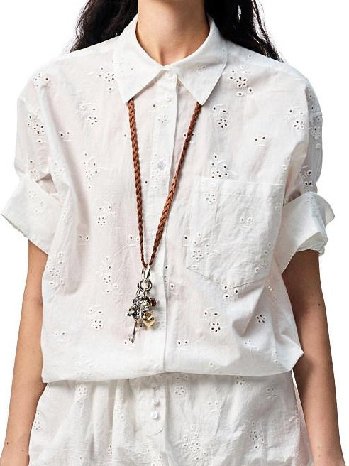 1JINN STUDIO Shape Retention Cotton Jacquard Loose Polo 3 4 Sleeve Women Top & Shorts Sets