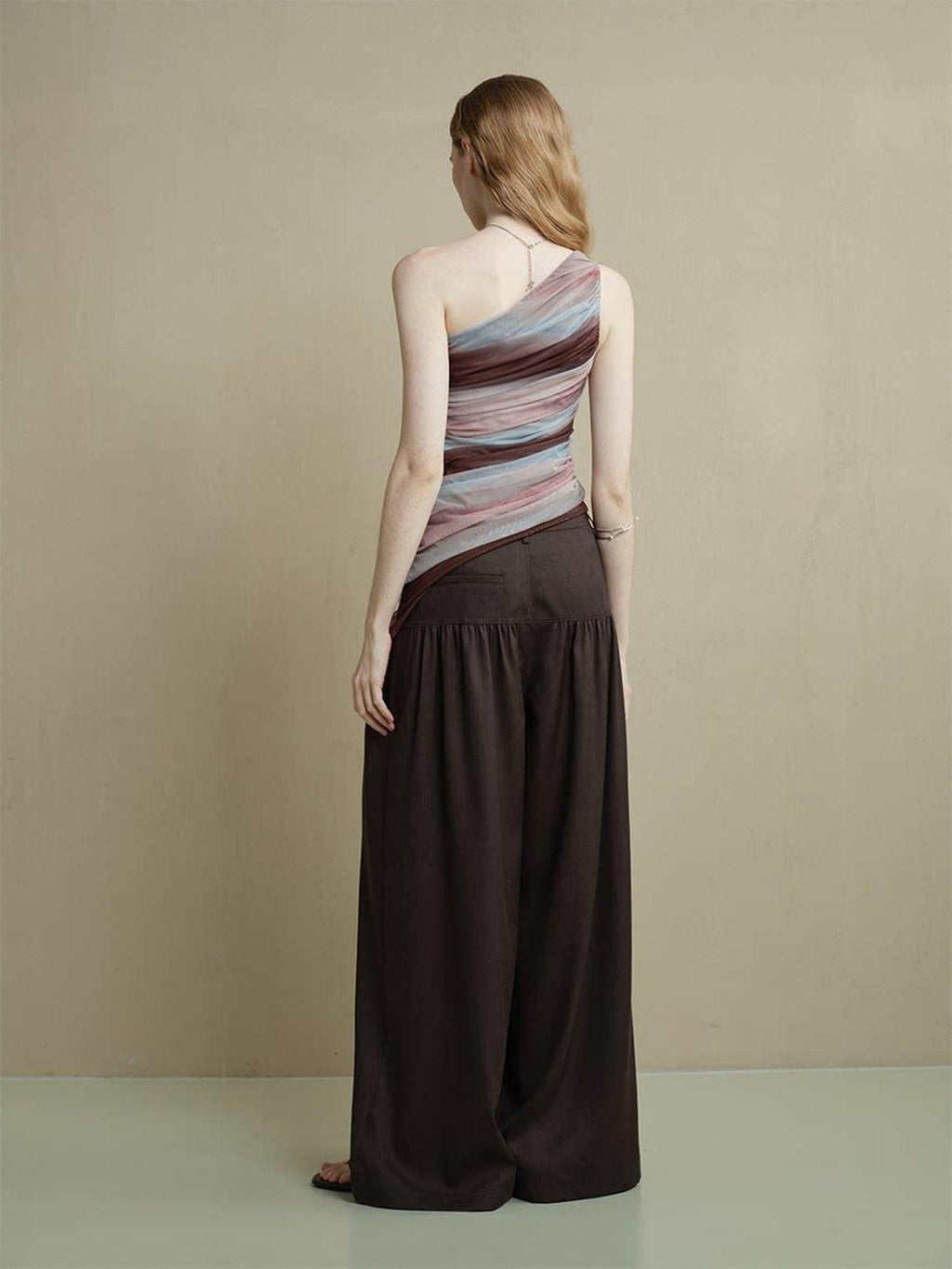 someonesometimes Breathable Tie Dye Stripe Print Slim Fit Versatile Women Off Shoulder Crop Tops