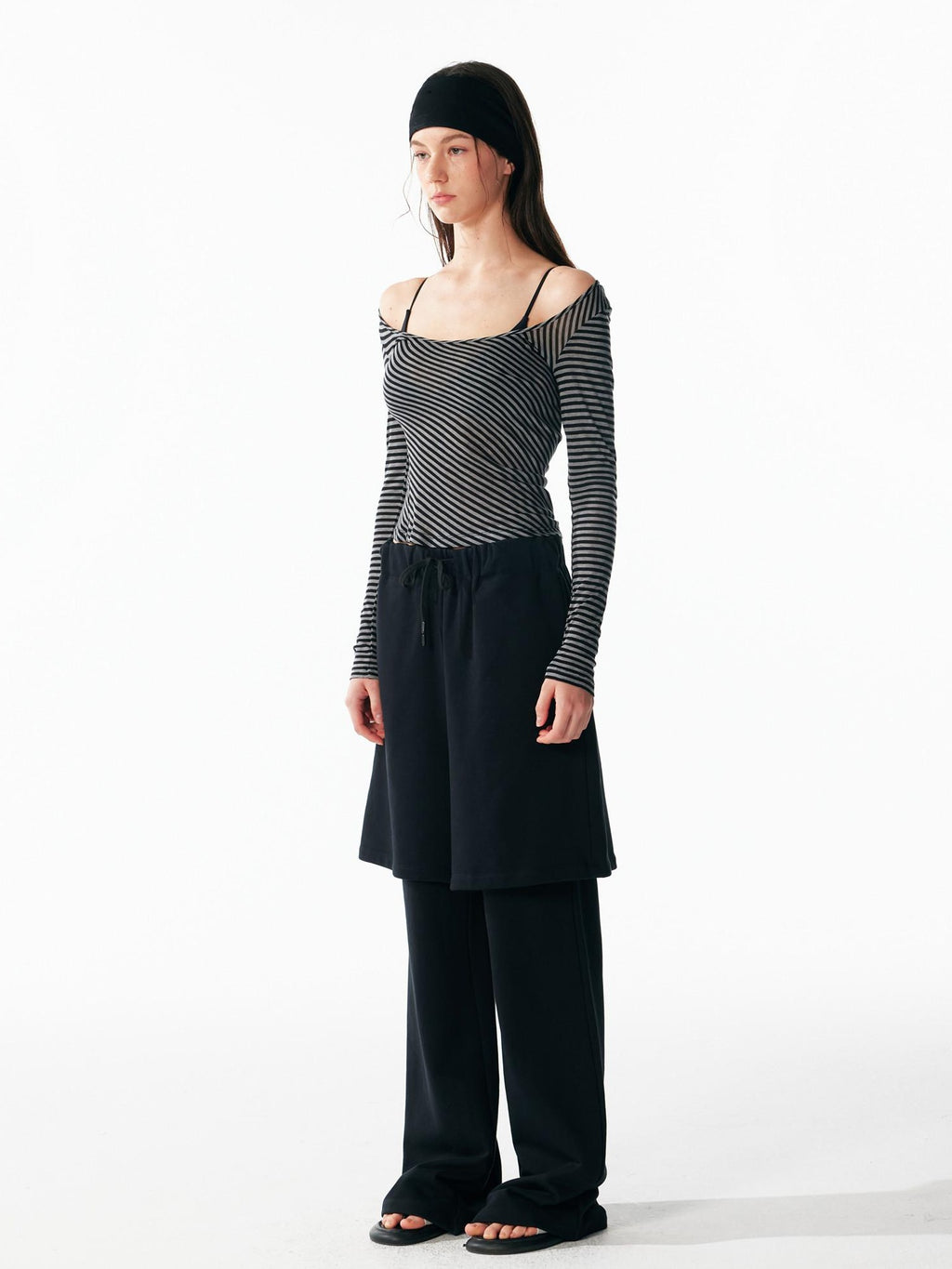 ALINNVSTUDIO Cozy Drawstring Layered Faux Two Piece Relaxed Low Rise Teen Casual Sweatpants
