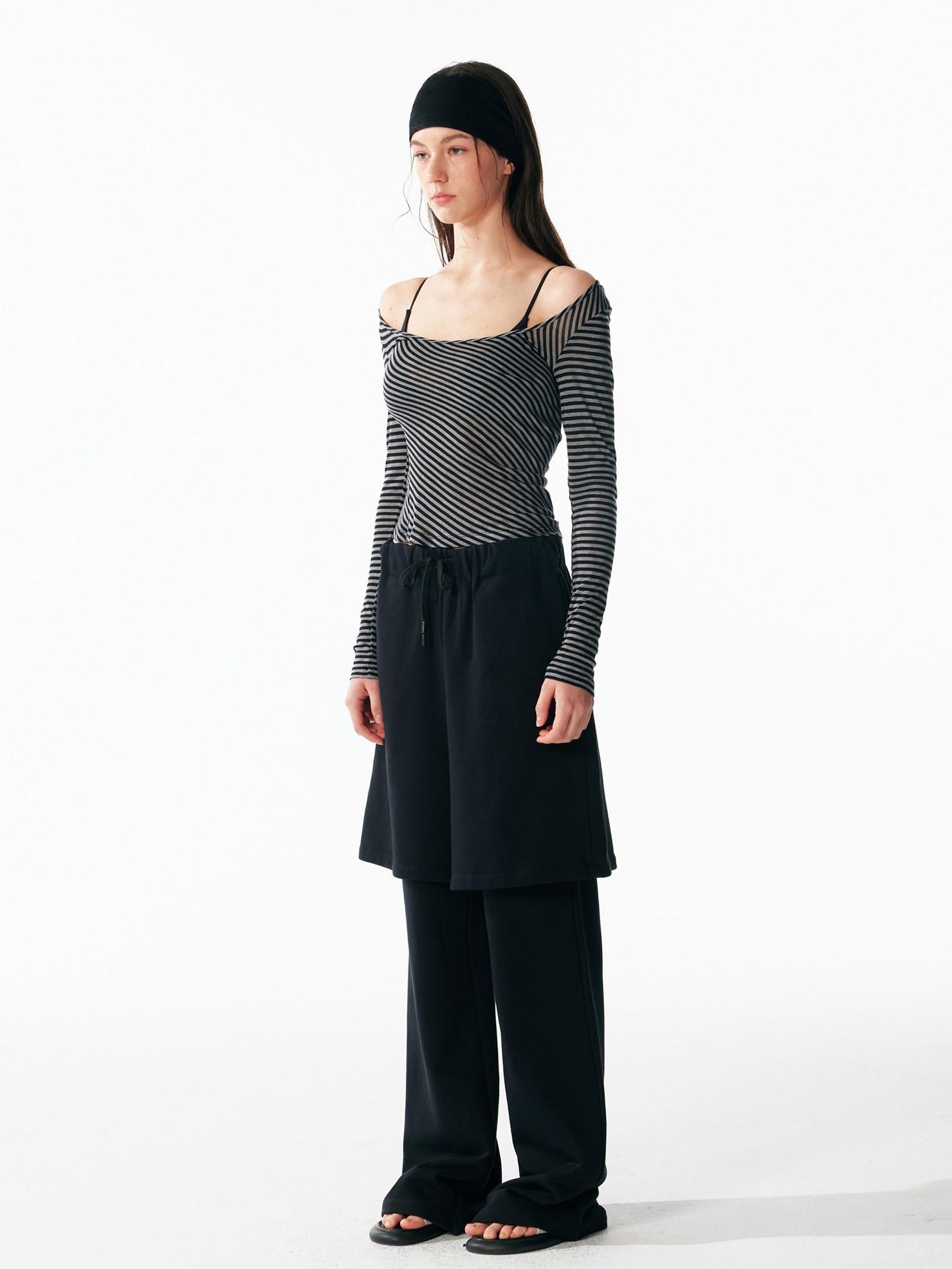 ALINNVSTUDIO Cozy Drawstring Layered Faux Two Piece Relaxed Low Rise Teen Casual Sweatpants