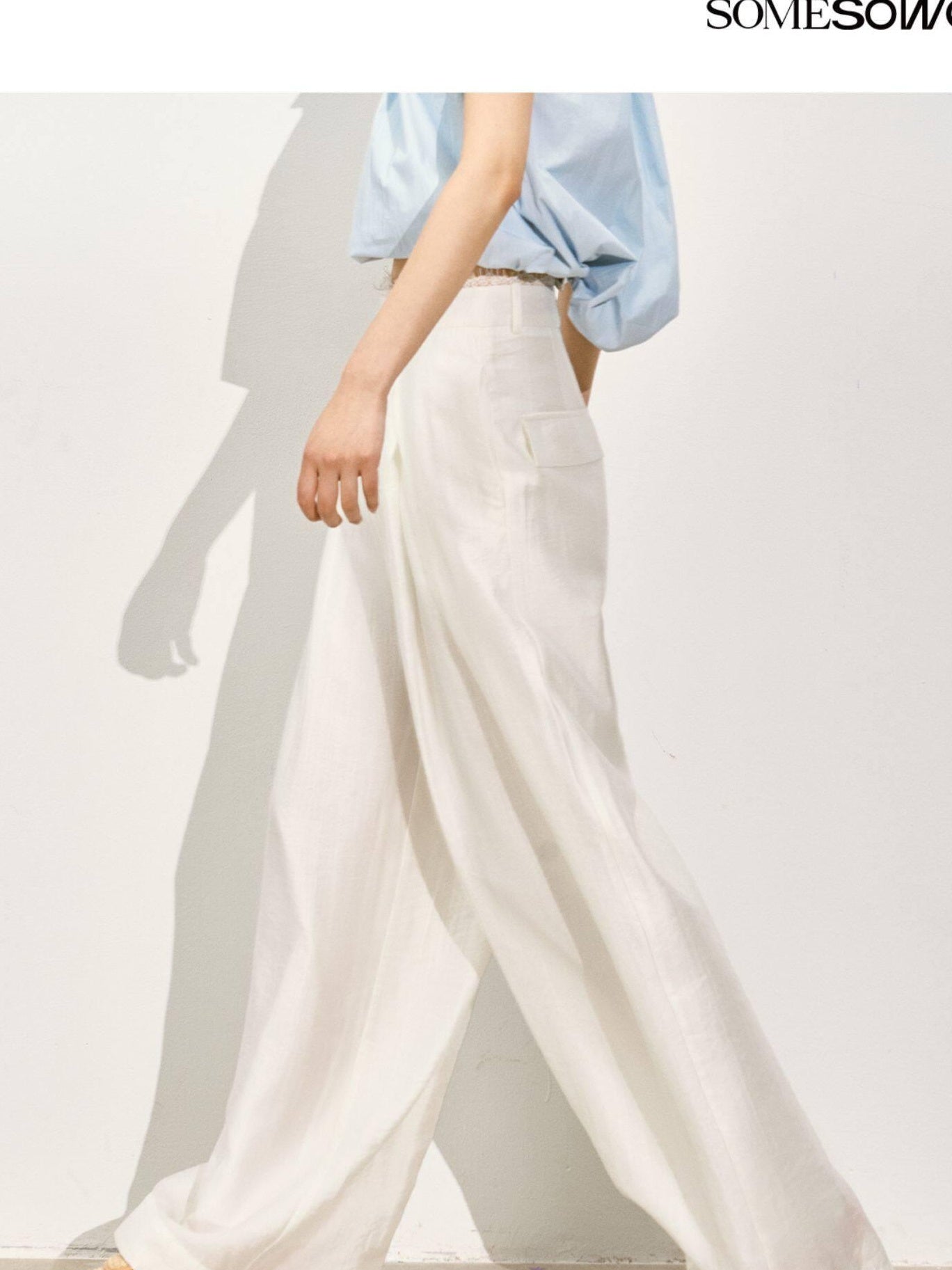 SOMESOWE Pleated Natural Waist Button Fly Women Regenerated Cellulose Straight Pants
