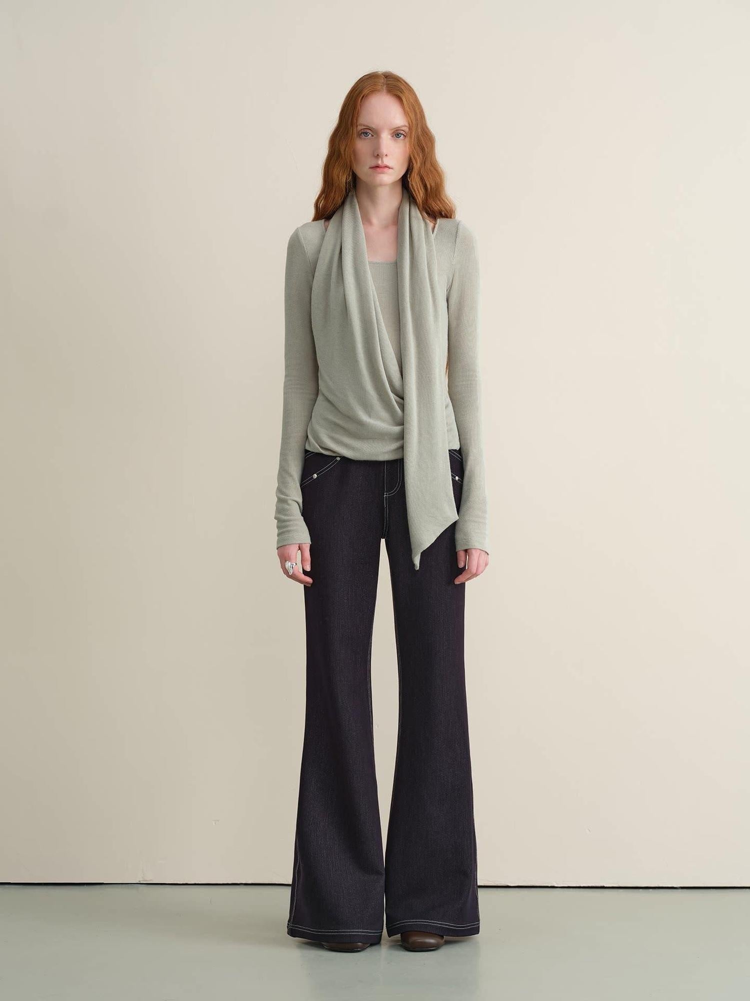 someonesometimes Faux Cashmere Windproof Slim Fit U Neck Women Duck Egg Blue Sweaters