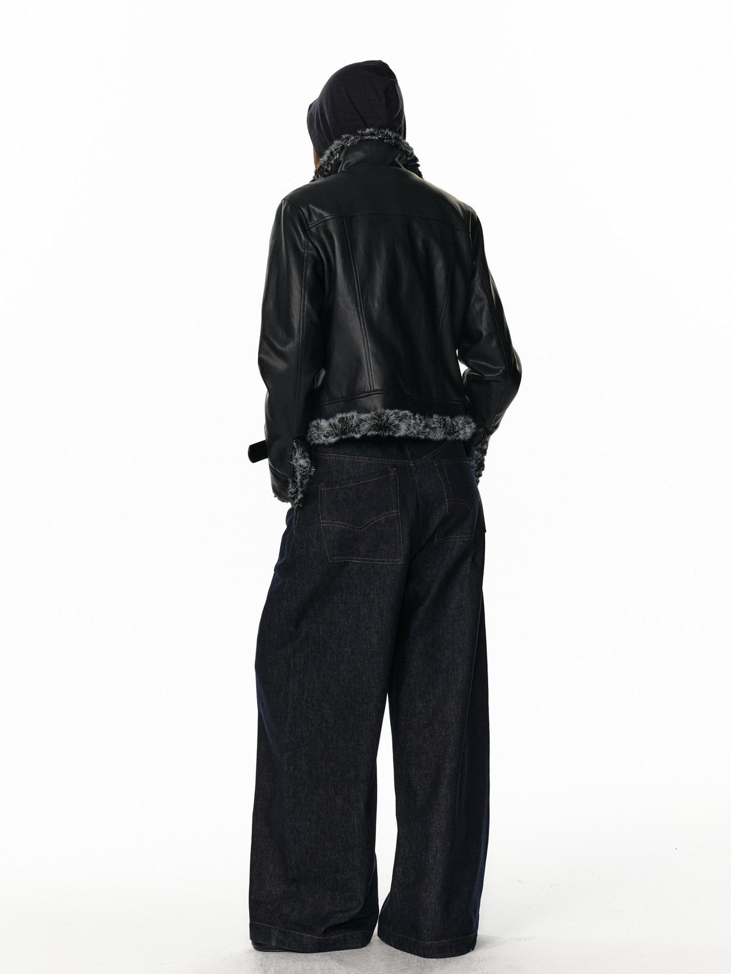 ALINNVSTUDIO Warm Reversible Retro Straight Short Zip Stand Collar Women Leather Jackets