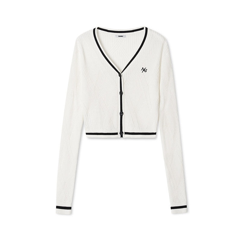 NAWSNOTAWEAR_Lyocell_Blend_Colorblock_Cropped_V-neck_Button_Long_Sleeve_Women_Cardigans_MISSTT