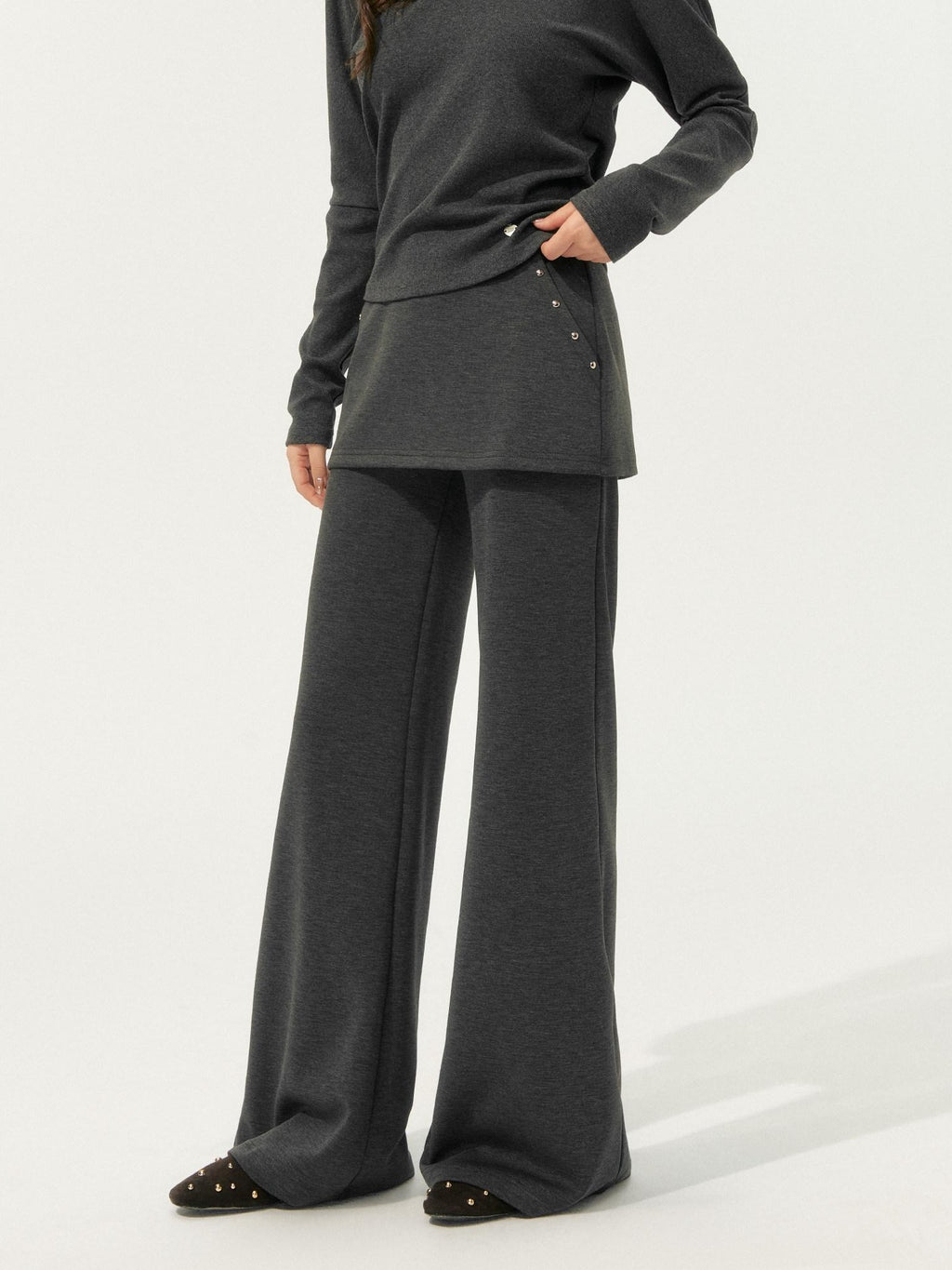 SOMESOWE Cozy Knit V-neck Cropped Batwing Top Loose Straight Pants Top & Pants Sets