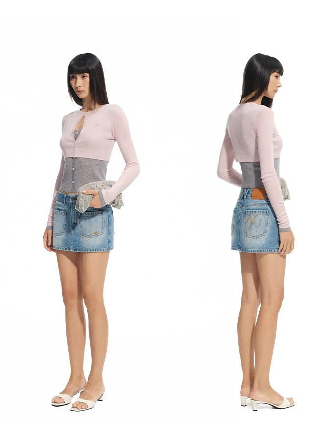 NAWSNOTAWEAR Soft Wool Blend Slim Fit Colorblock Faux Two Piece Pullover Women Sweaters