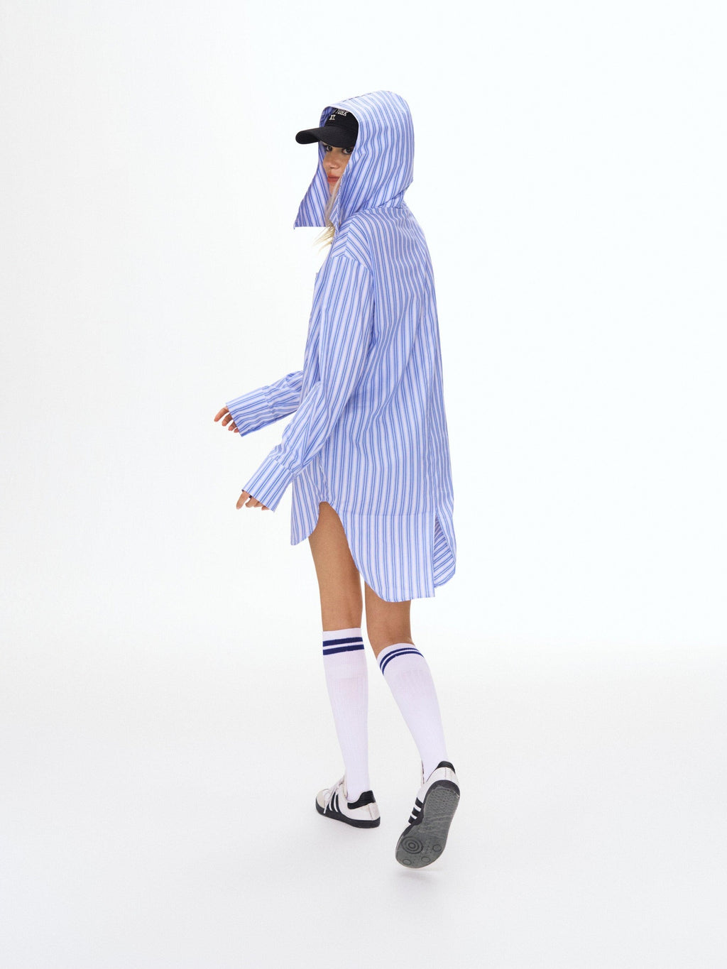 DeleteEx 100% Cotton Loose Fit Blue White Checked Turn Down Collar Long Sleeve Shirts