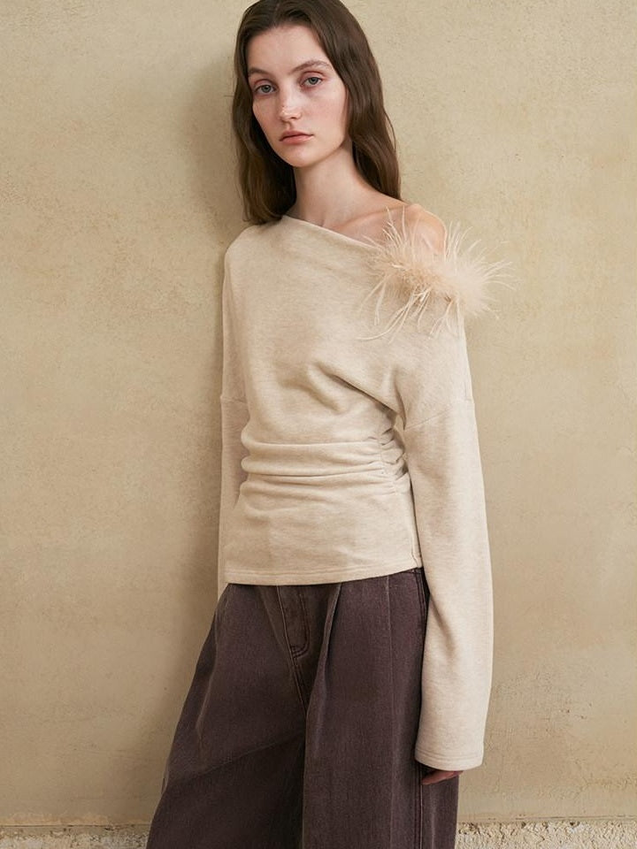 someonesometimes 3D Embellished Asymmetrical Neck Slim Crop Knit Wool Blend Sweaters