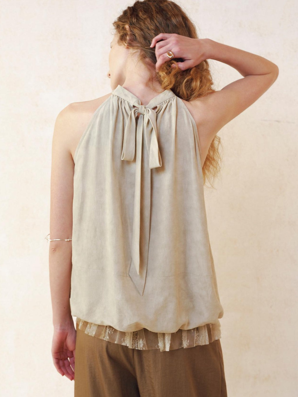 someonesometimes 3D Embellished Patchwork Halter Loose Fit Nylon Blend Women Gray Green Tank Tops