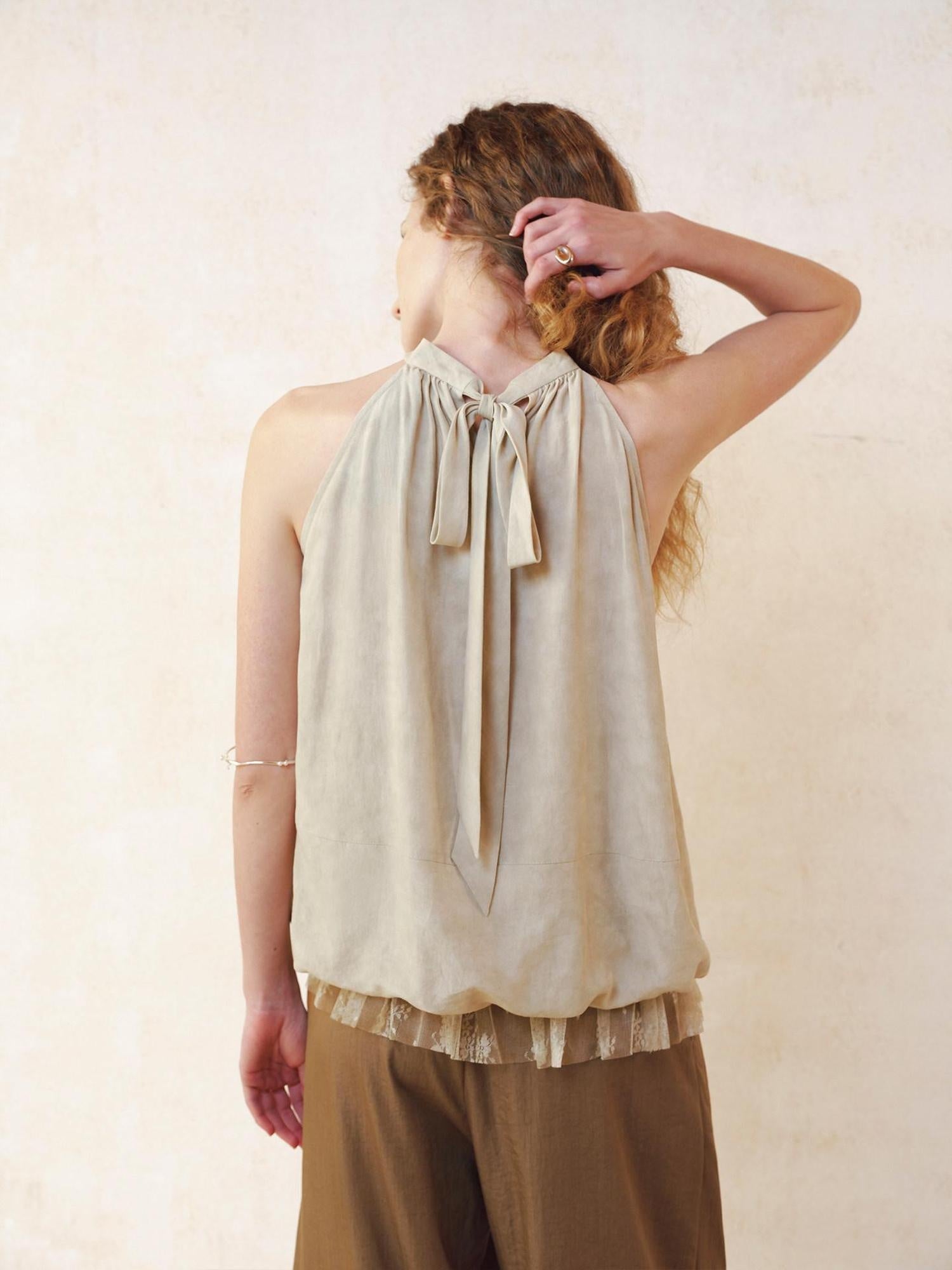 someonesometimes 3D Embellished Patchwork Halter Loose Fit Nylon Blend Women Gray Green Tank Tops