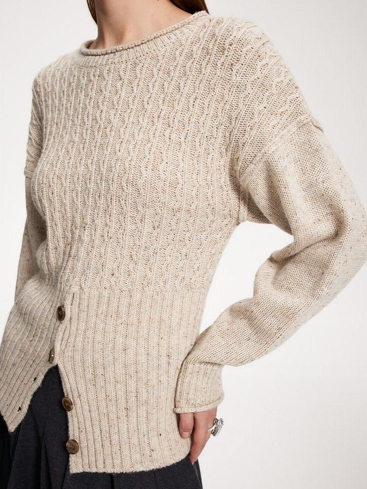 someonesometimes Acrylic Blend Speckled Beige Crew Neck Pullover Office Knitwear Sweaters