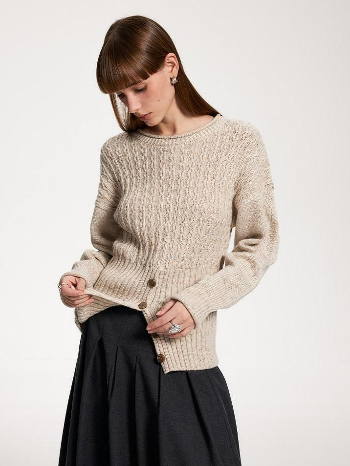 someonesometimes Acrylic Blend Speckled Beige Crew Neck Pullover Office Knitwear Sweaters