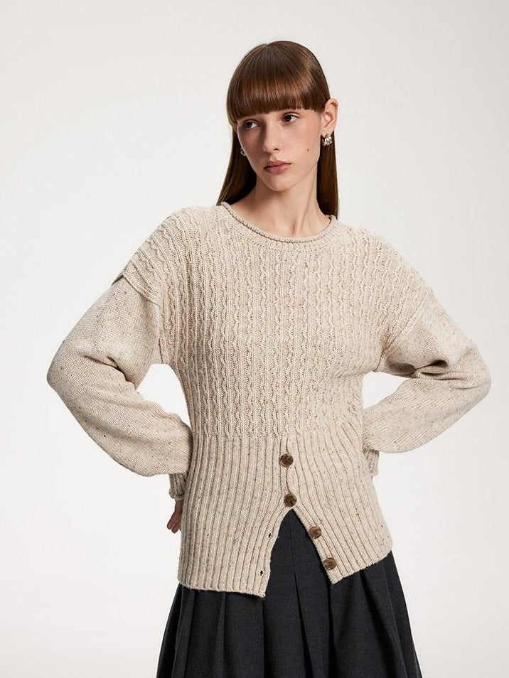 someonesometimes Acrylic Blend Speckled Beige Crew Neck Pullover Office Knitwear Sweaters