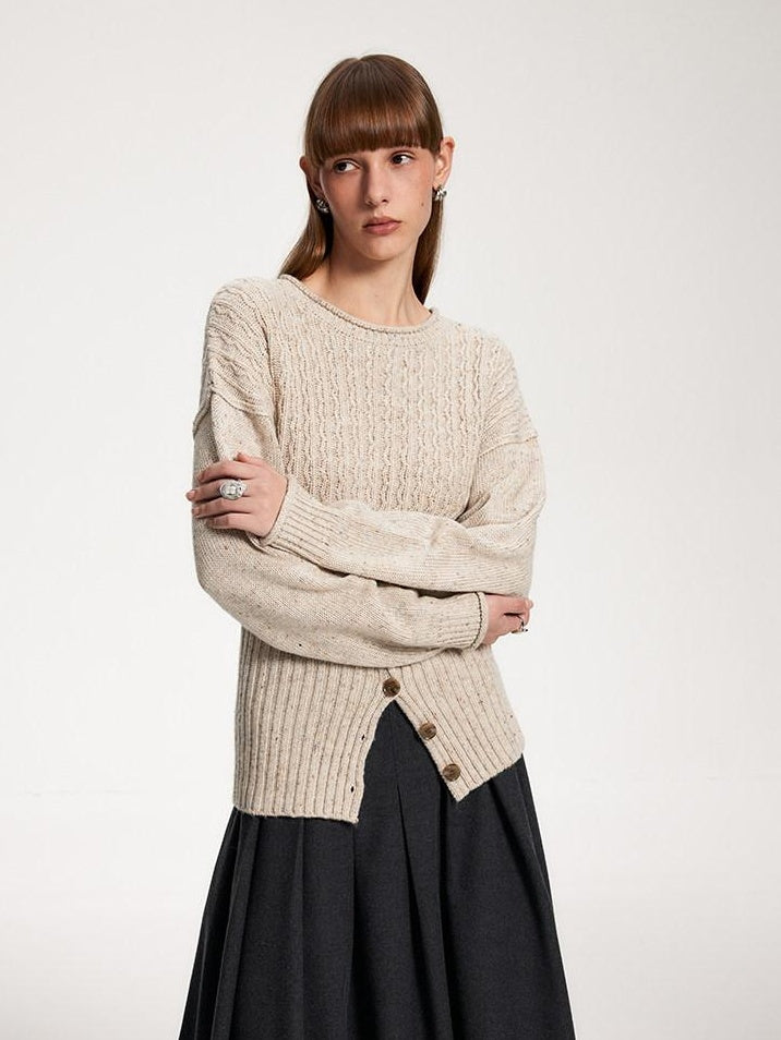 someonesometimes Acrylic Blend Speckled Beige Crew Neck Pullover Office Knitwear Sweaters