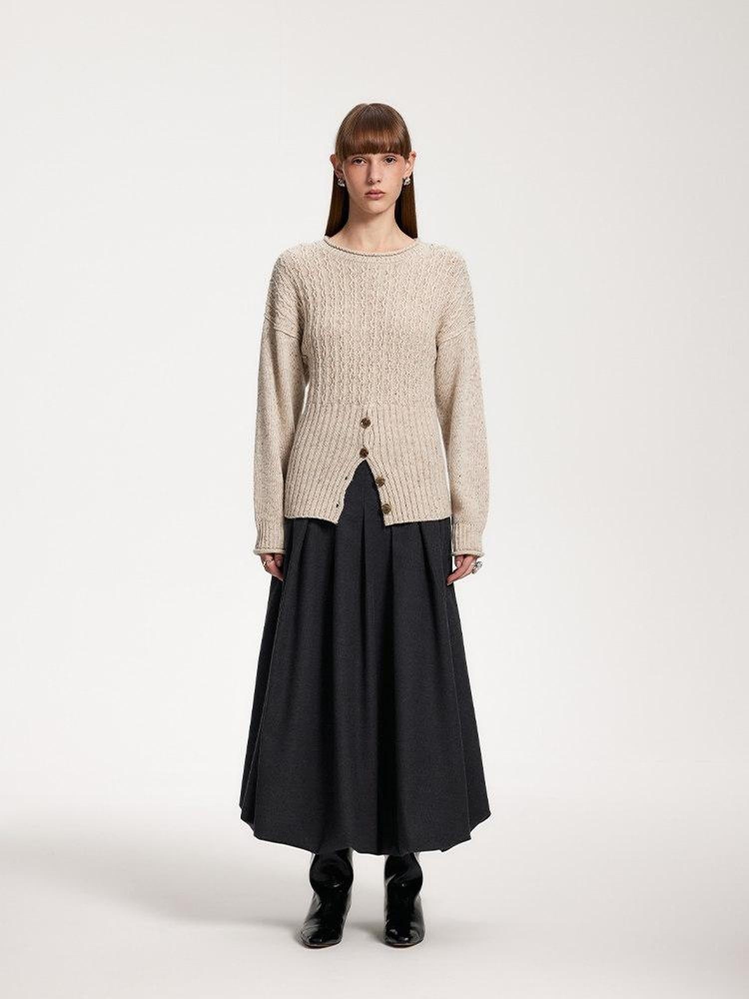 someonesometimes Acrylic Blend Speckled Beige Crew Neck Pullover Office Knitwear Sweaters
