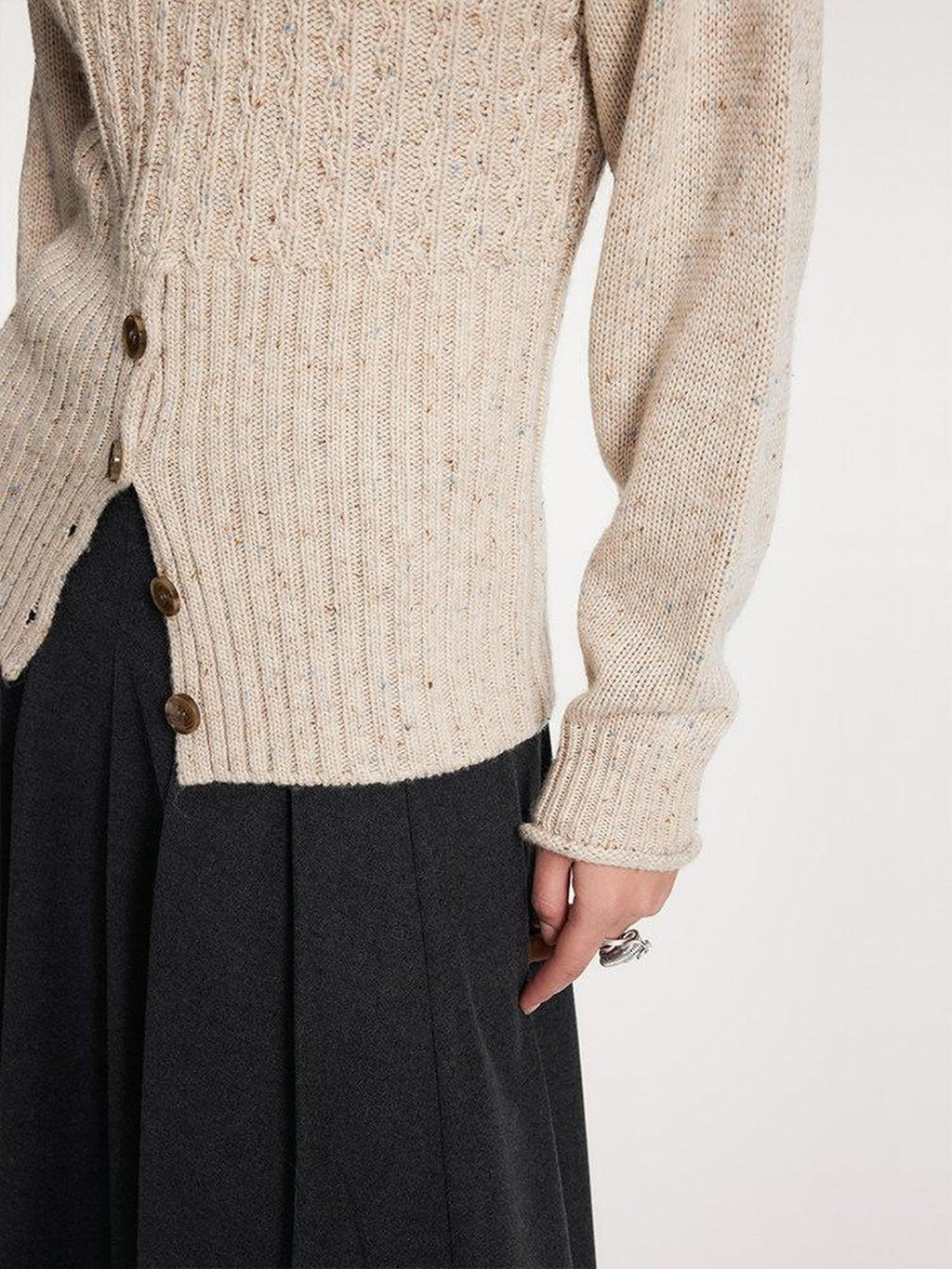 someonesometimes Acrylic Blend Speckled Beige Crew Neck Pullover Office Knitwear Sweaters