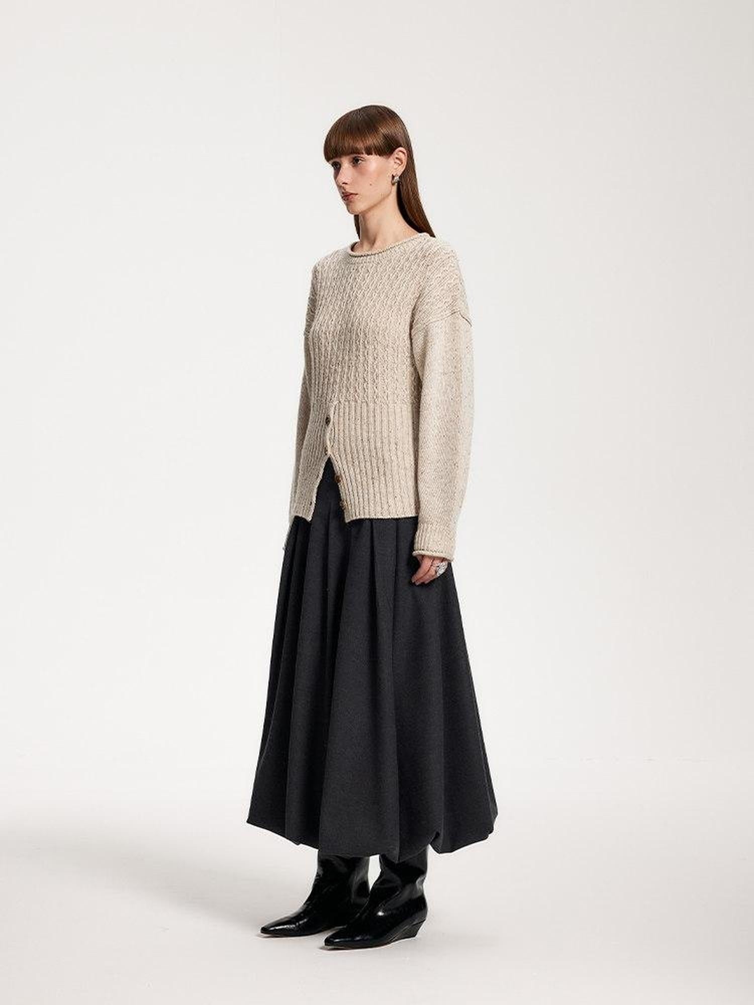 someonesometimes Acrylic Blend Speckled Beige Crew Neck Pullover Office Knitwear Sweaters