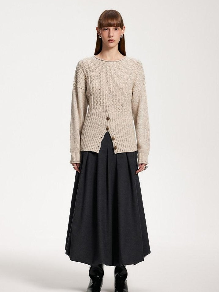 someonesometimes Acrylic Blend Speckled Beige Crew Neck Pullover Office Knitwear Sweaters