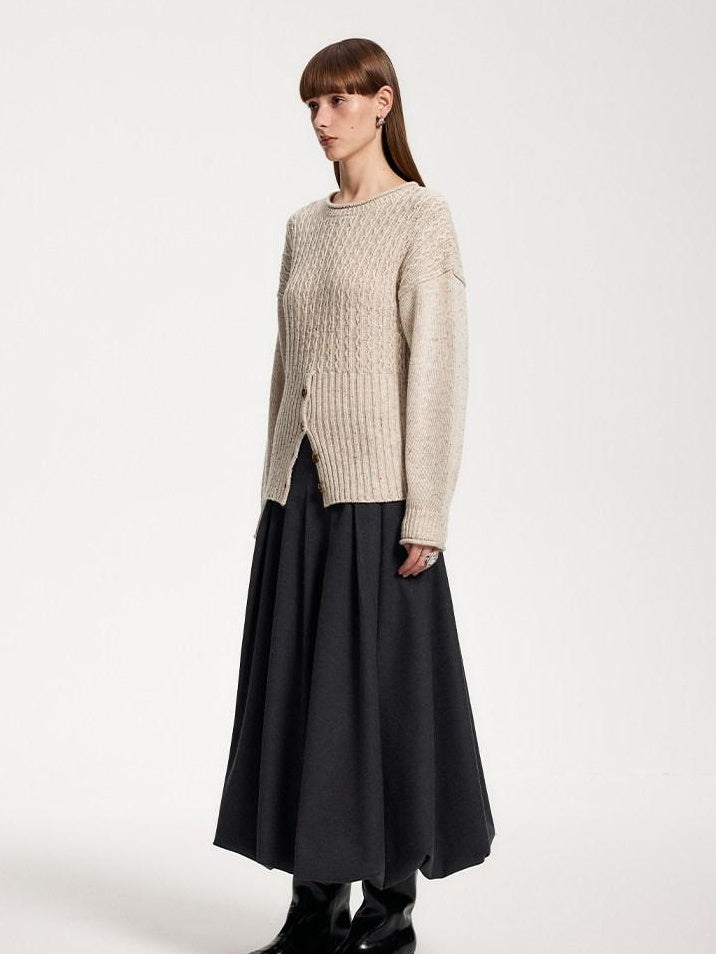 someonesometimes Acrylic Blend Speckled Beige Crew Neck Pullover Office Knitwear Sweaters