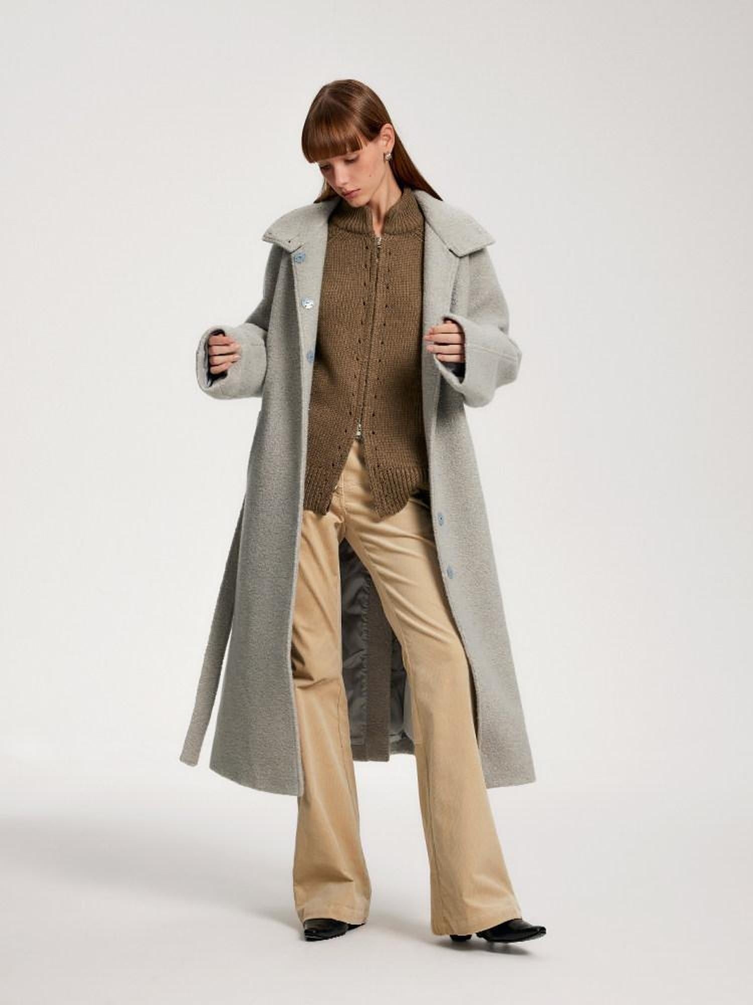 someonesometimes Acrylic Wool Blend Stand Collar Open Front Commuter Knit Brown Cardigans