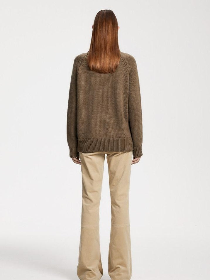 someonesometimes Acrylic Wool Blend Stand Collar Open Front Commuter Knit Brown Cardigans