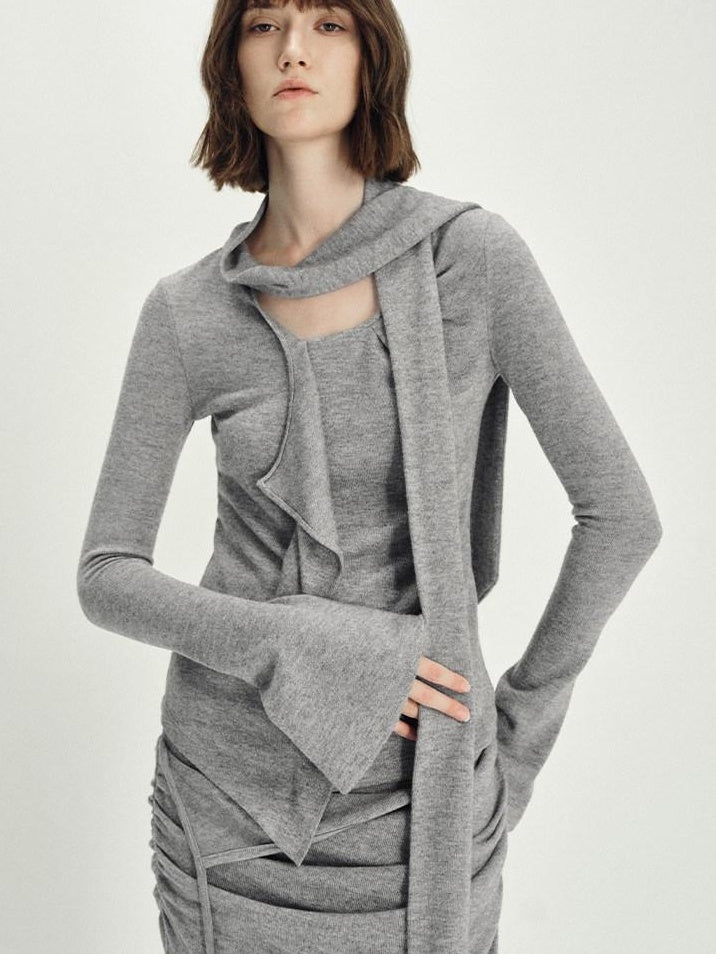 someonesometimes Anti Pill Wool Blend Slim Fit Casual Ruffle Bell Sleeve U Neck Pullover Sweaters