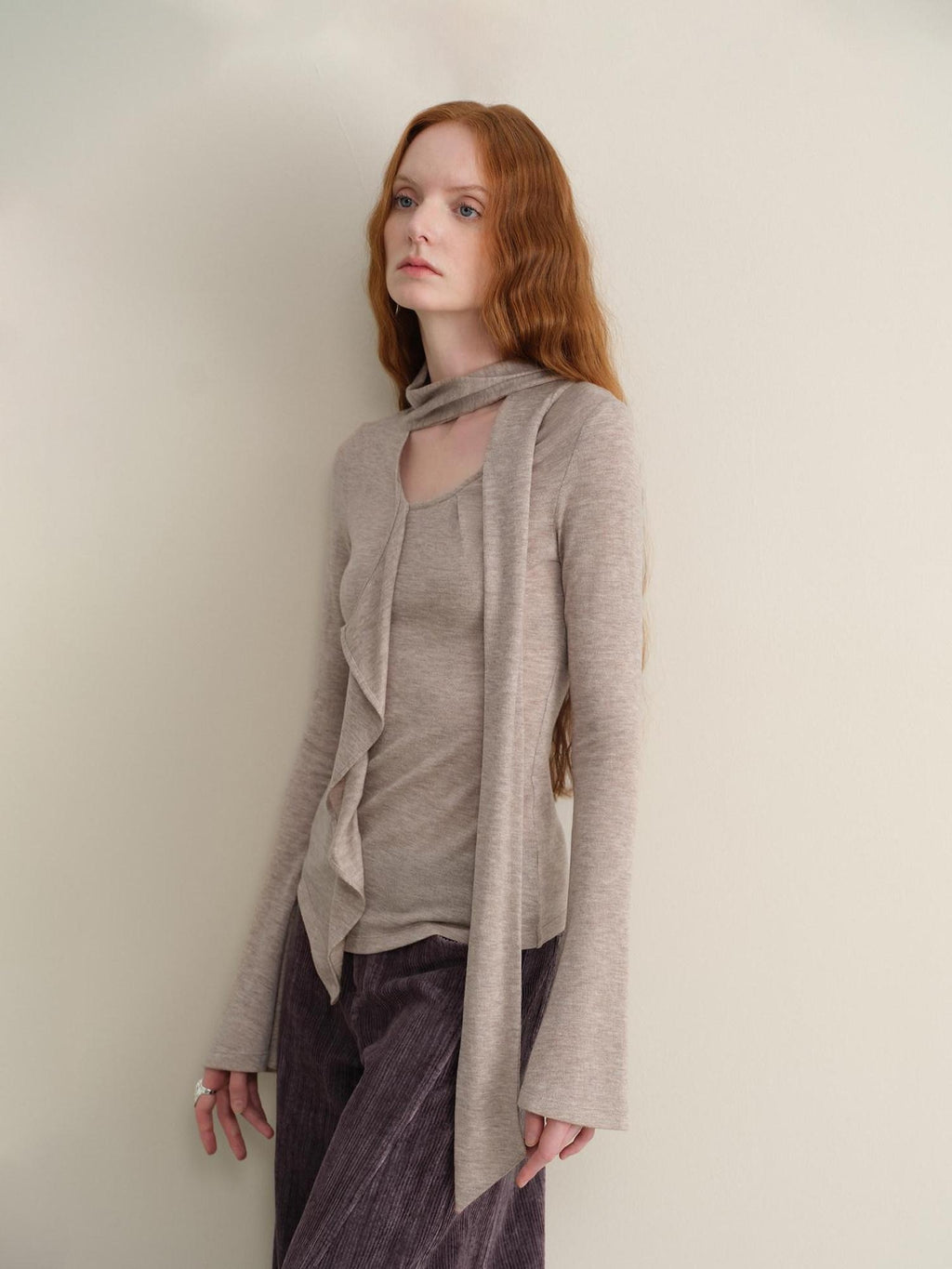 someonesometimes Anti Pill Wool Blend Slim Fit Casual Ruffle Bell Sleeve U Neck Pullover Sweaters