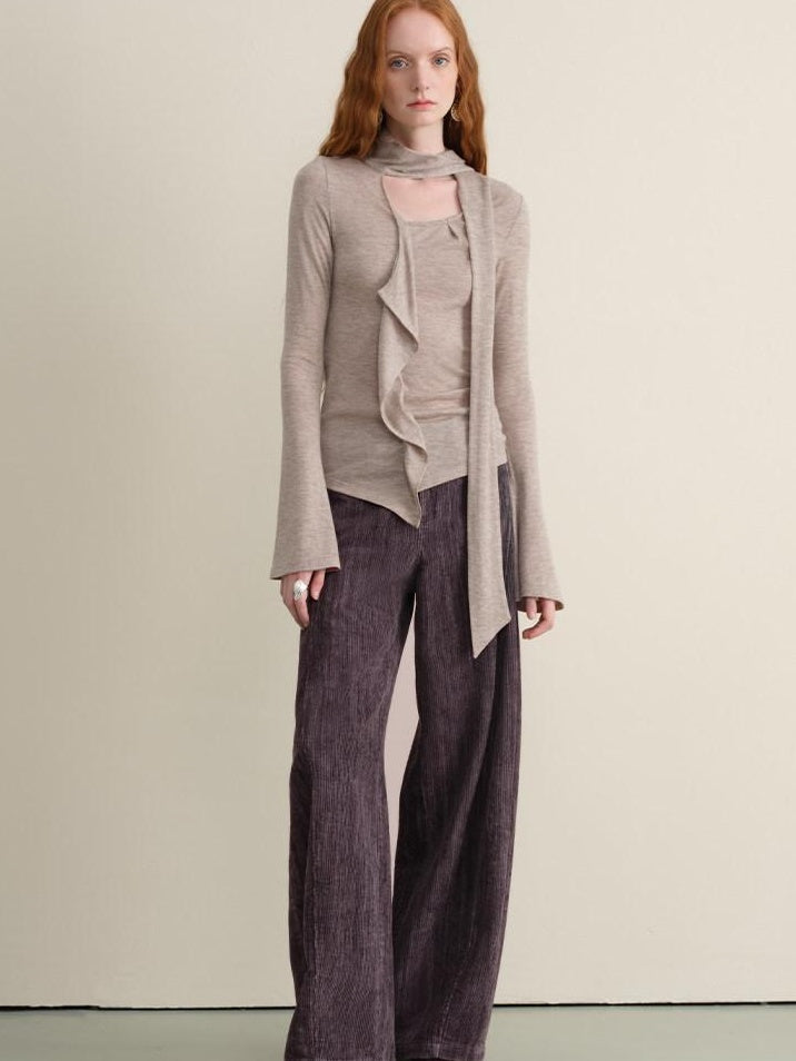 someonesometimes Anti Pill Wool Blend Slim Fit Casual Ruffle Bell Sleeve U Neck Pullover Sweaters