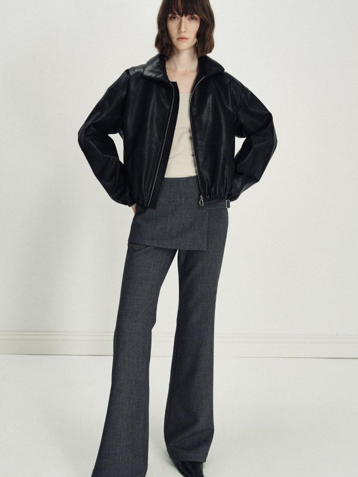 someonesometimes Asymmetrical Tie Natural Waist Micro Flare Women Polyester Blend Flared Pants