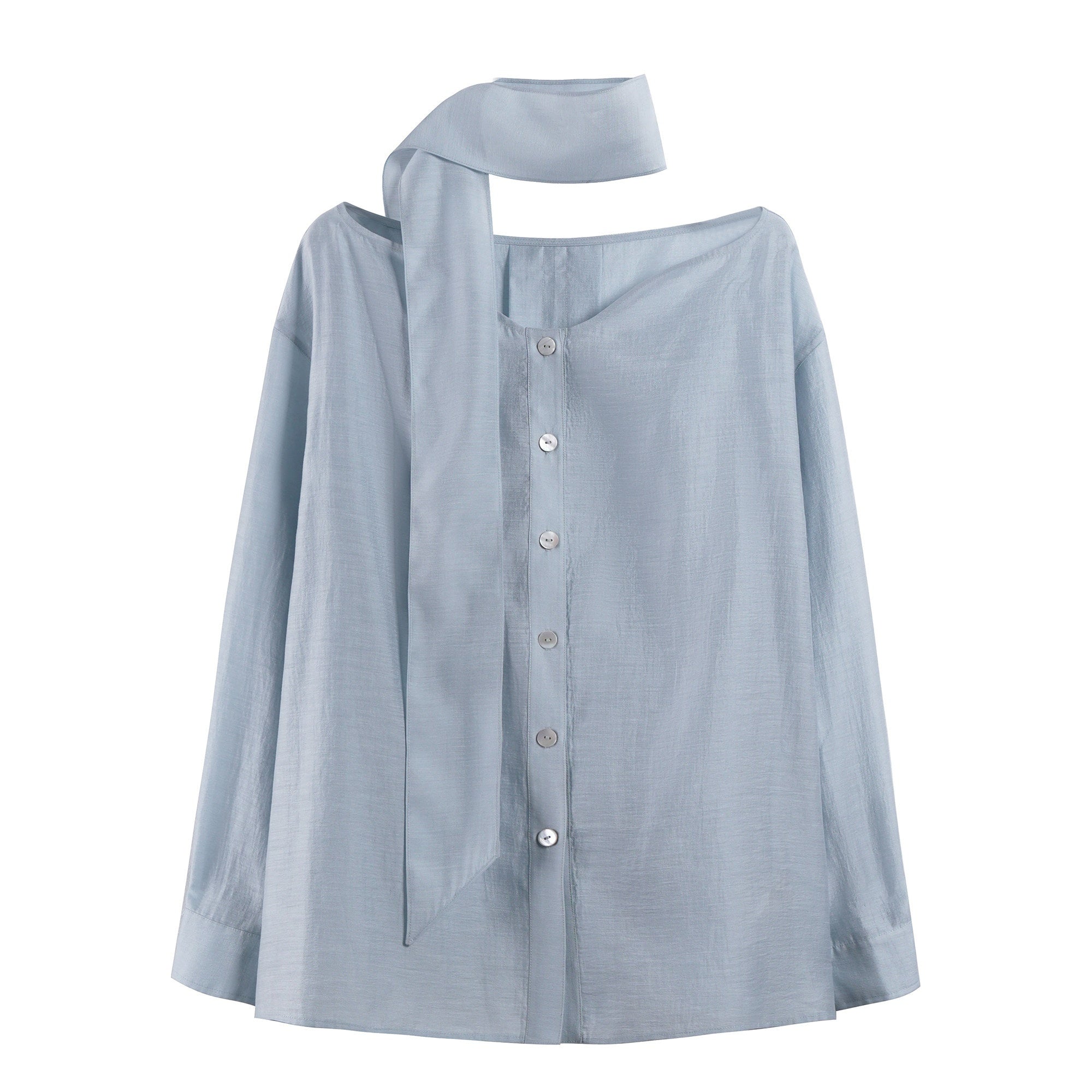 someonesometimes_Breathable_Lyocell_Minimal_Commuter_Relaxed_V-neck_Button_Tie_Women_Blouses_MISSTT