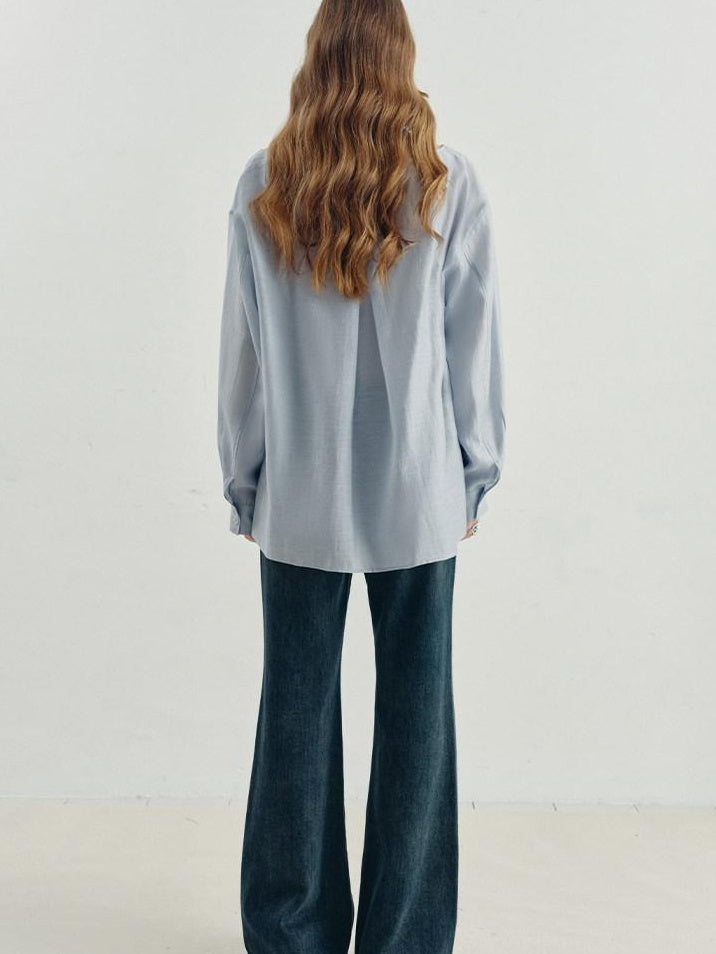 someonesometimes Breathable Lyocell Minimal Commuter Relaxed V-neck Button Tie Women Blouses