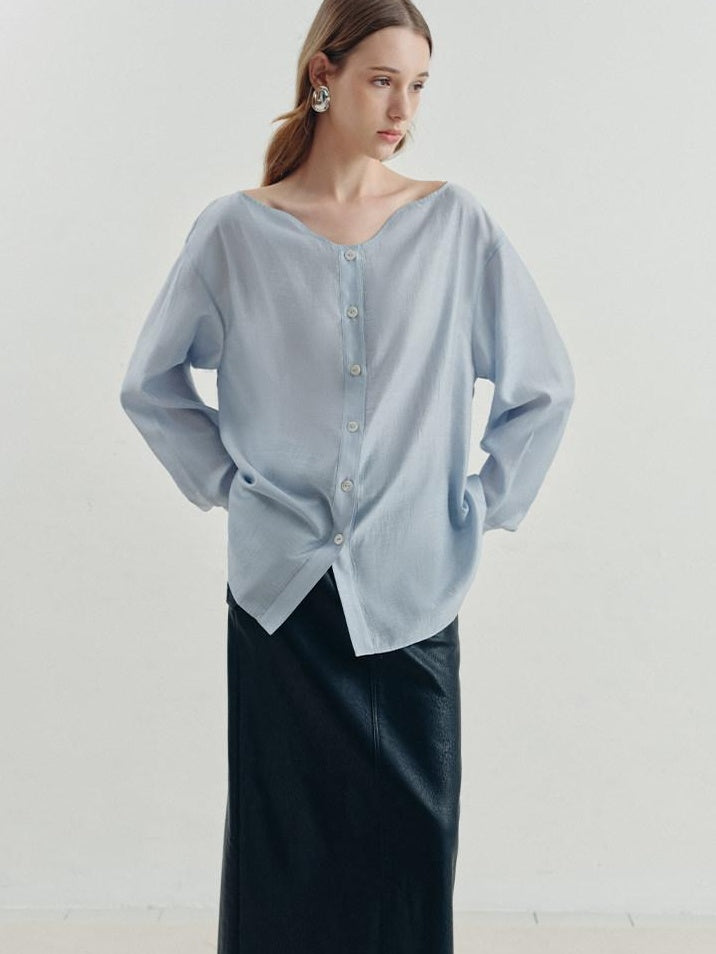 someonesometimes Breathable Lyocell Minimal Commuter Relaxed V-neck Button Tie Women Blouses