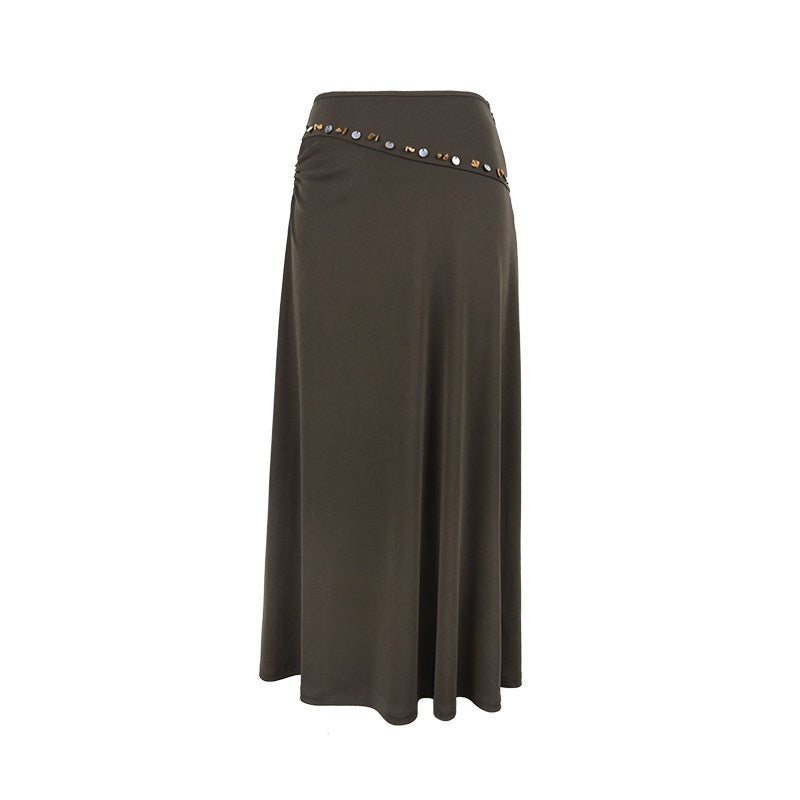 someonesometimes_Breathable_Modal_Slim_Fit_Casual_Pleated_Beaded_Brown_Women_Top_&_Skirt_Sets_MISSTT