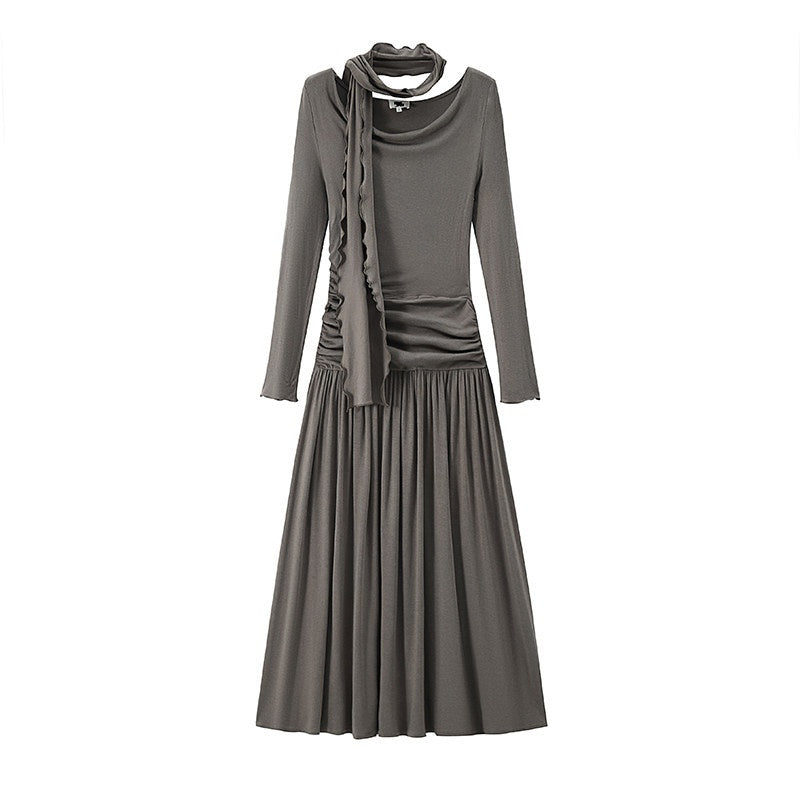 someonesometimes_Brushed_Cotton_A_Line_Ruched_Long_Sleeve_Women_Lava_Gray_Maxi_Dresses_MISSTT