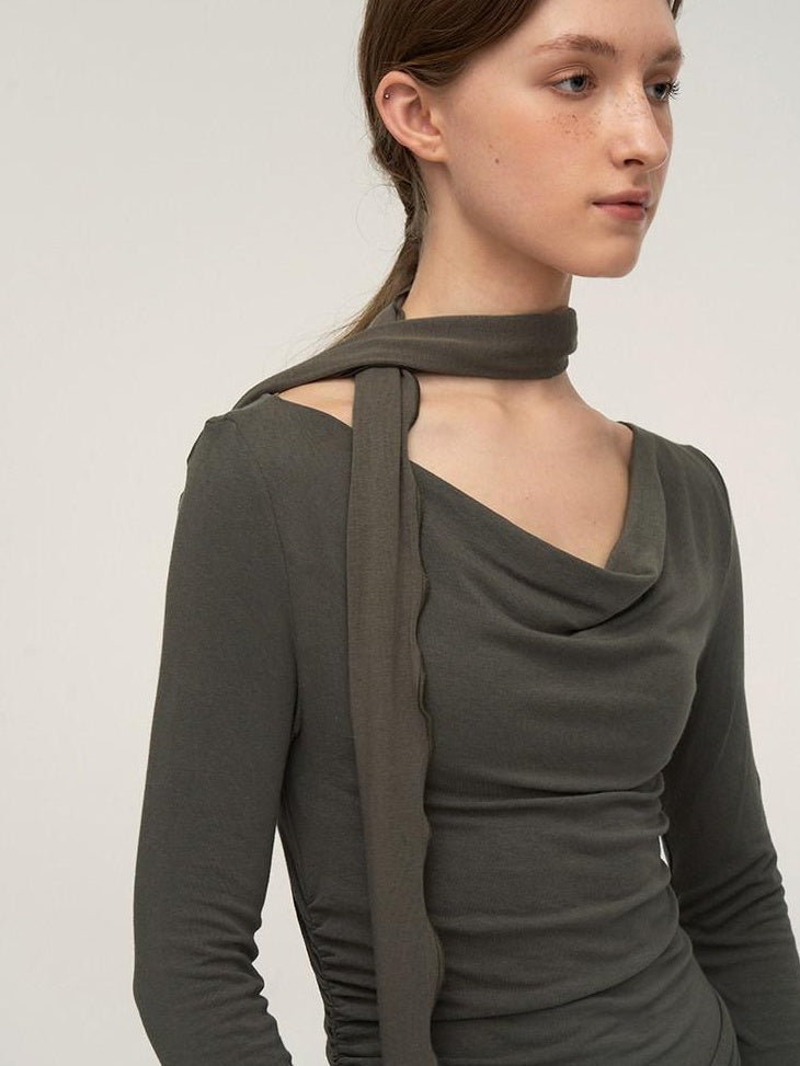 someonesometimes Brushed Cotton A Line Ruched Long Sleeve Women Lava Gray Maxi Dresses