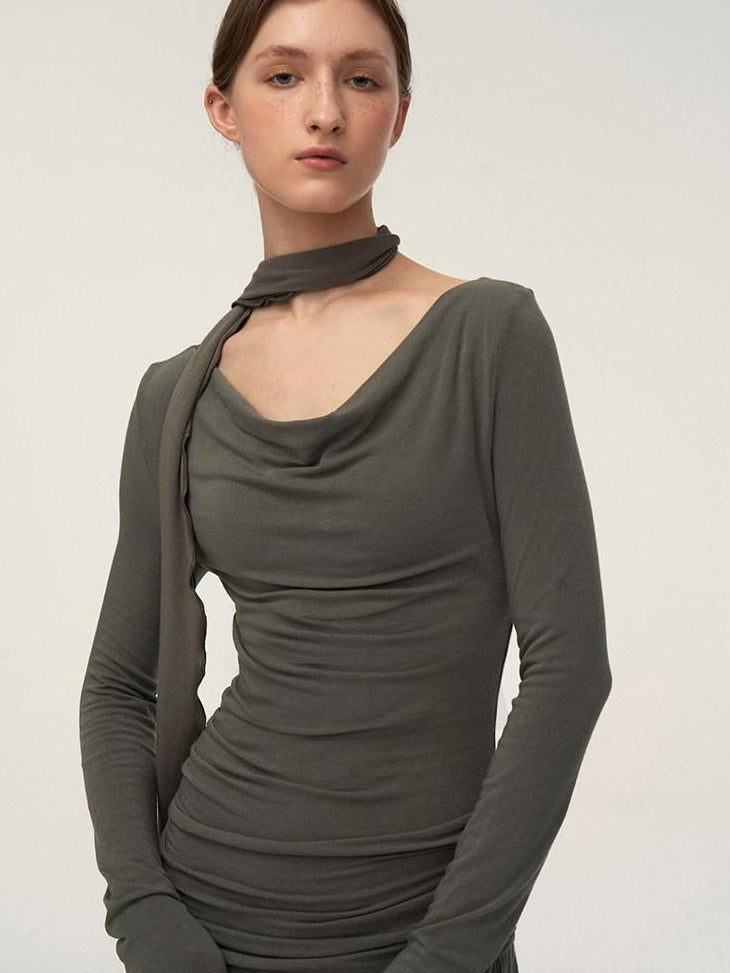 someonesometimes Brushed Cotton A Line Ruched Long Sleeve Women Lava Gray Maxi Dresses