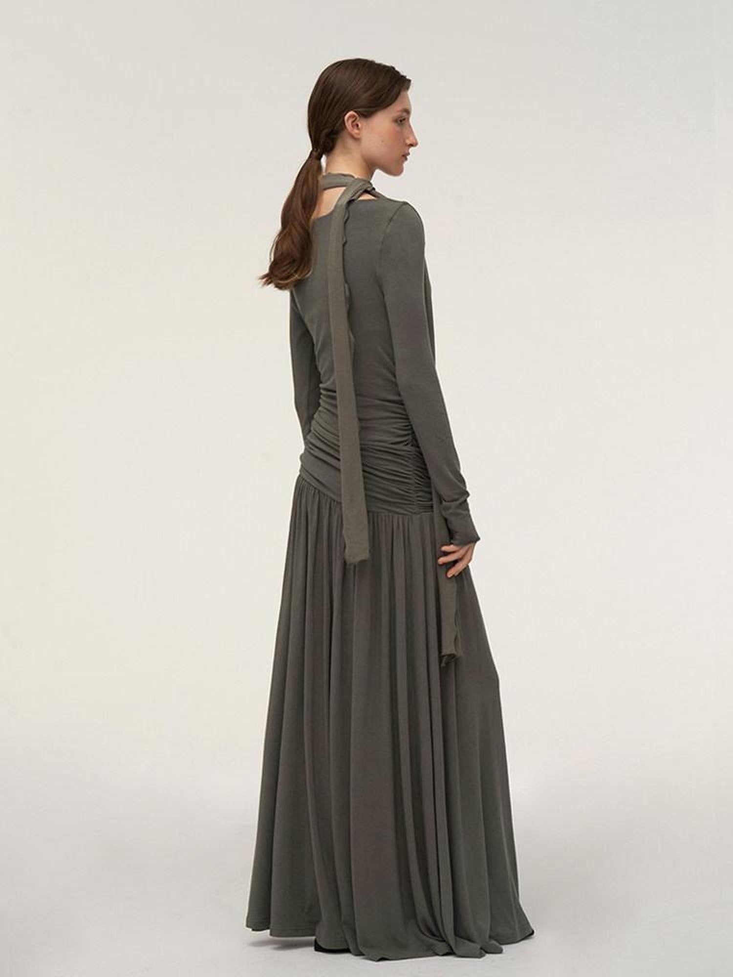 someonesometimes Brushed Cotton A Line Ruched Long Sleeve Women Lava Gray Maxi Dresses