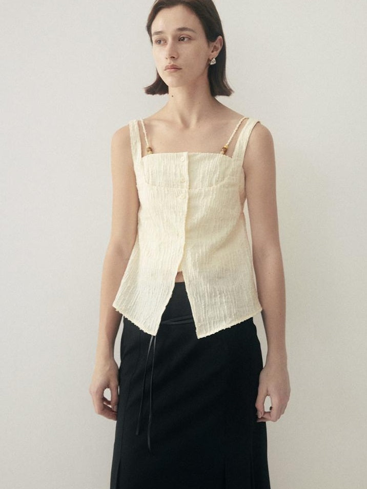 someonesometimes Button Detail Workwear Straight Fit Stretch Almond Beige Camisoles