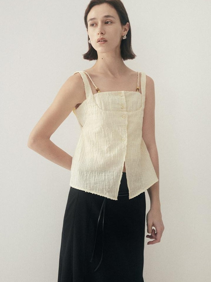 someonesometimes Button Detail Workwear Straight Fit Stretch Almond Beige Camisoles