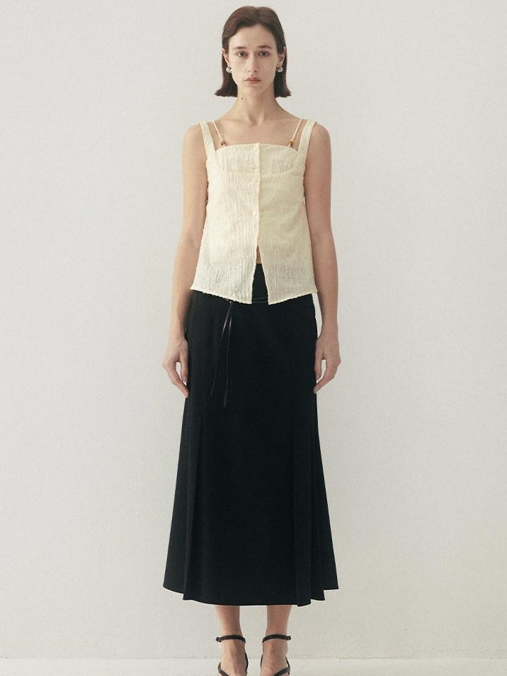someonesometimes Button Detail Workwear Straight Fit Stretch Almond Beige Camisoles