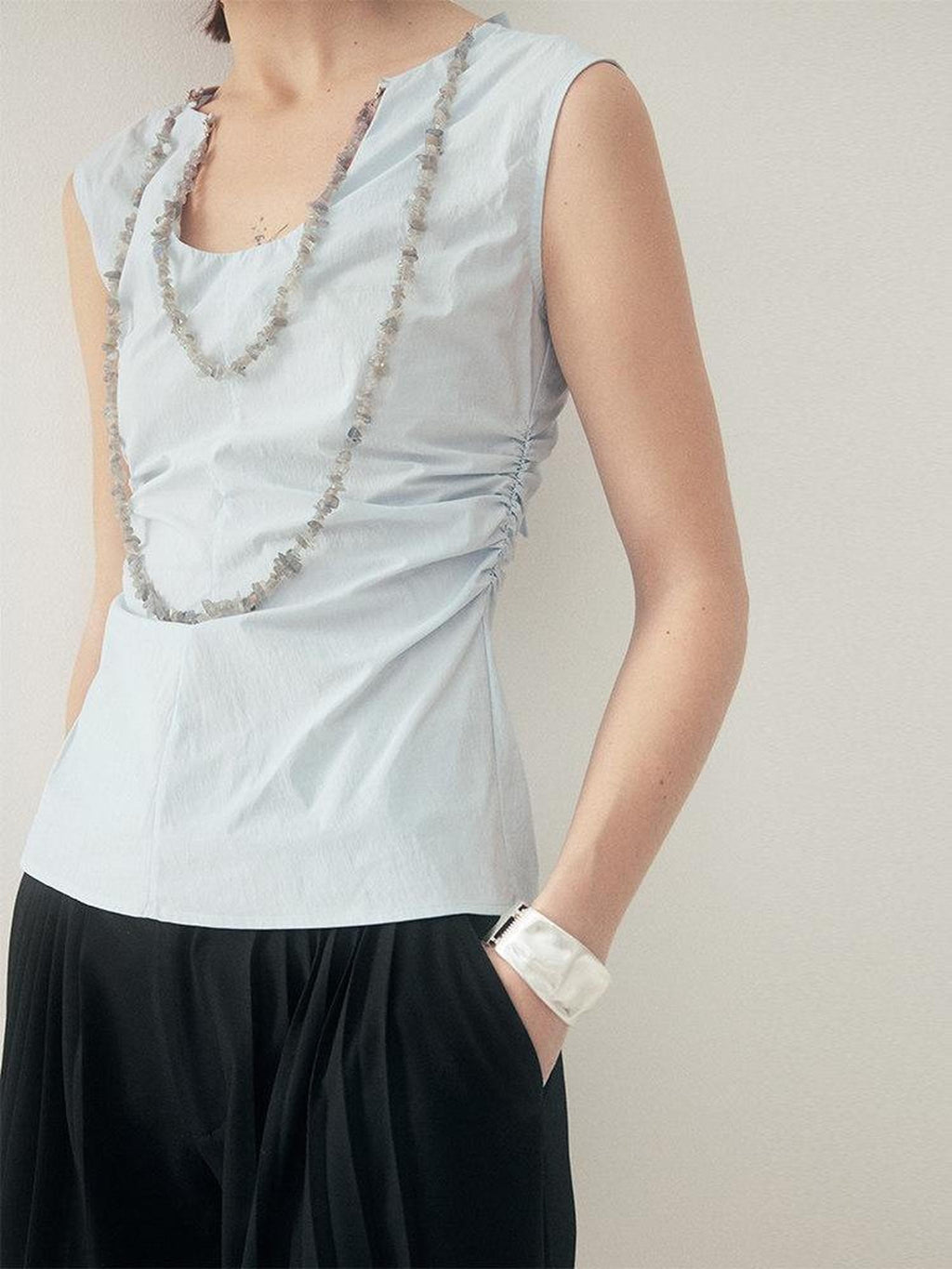 someonesometimes Chain Accent Original Slim Fit Strappy Solid Aqua Cotton Blend Tank Tops