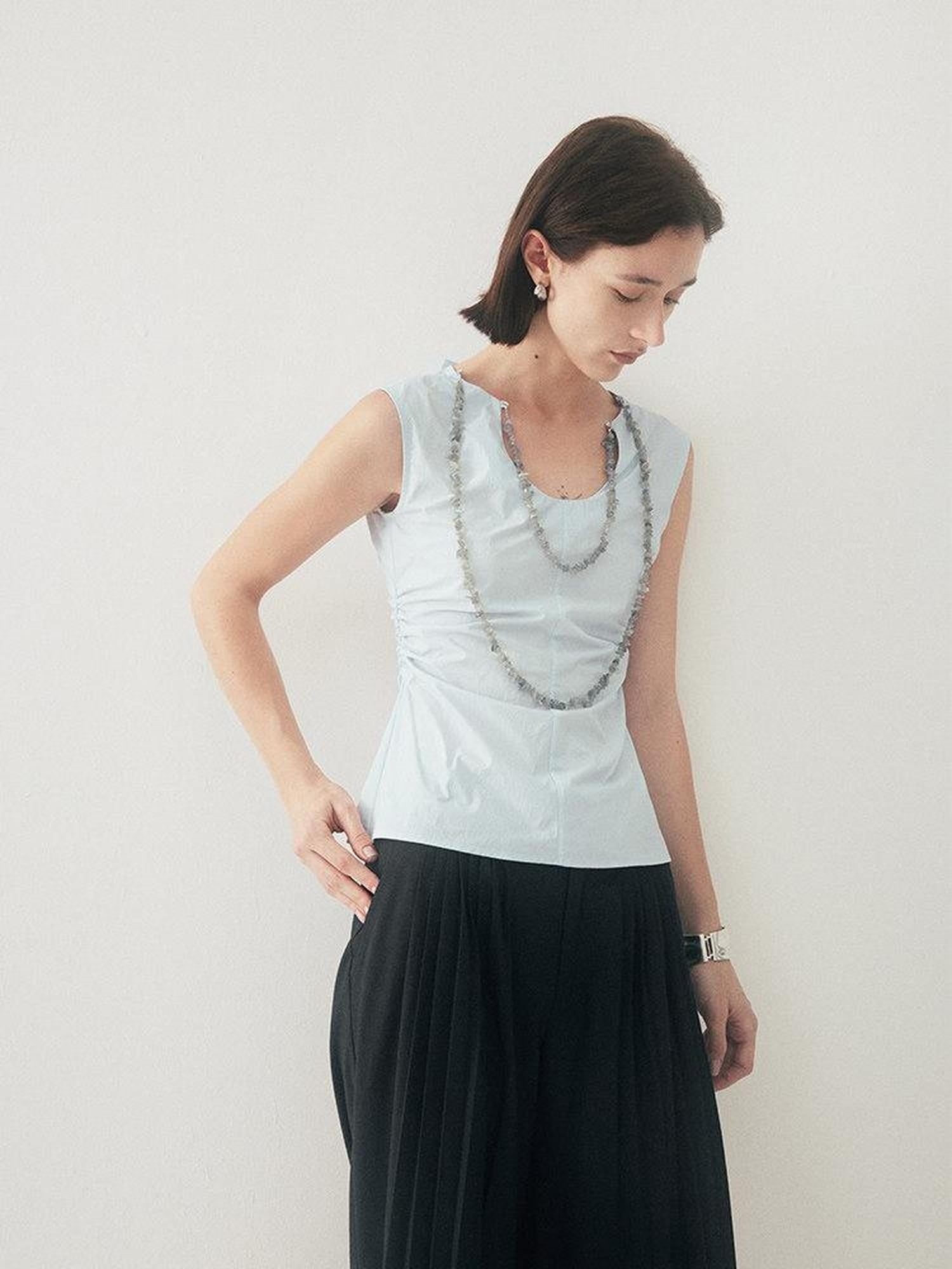 someonesometimes Chain Accent Original Slim Fit Strappy Solid Aqua Cotton Blend Tank Tops
