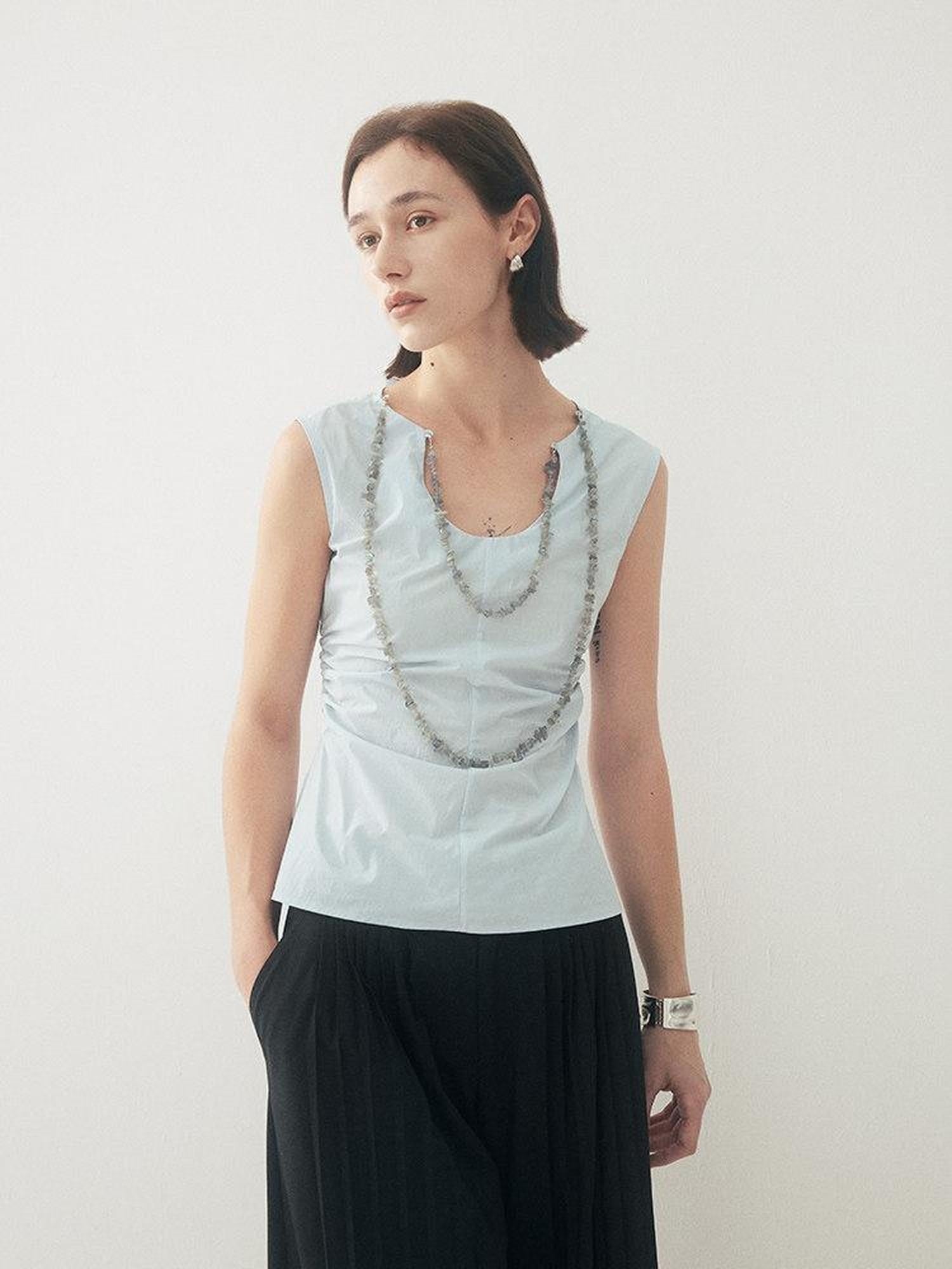 someonesometimes Chain Accent Original Slim Fit Strappy Solid Aqua Cotton Blend Tank Tops
