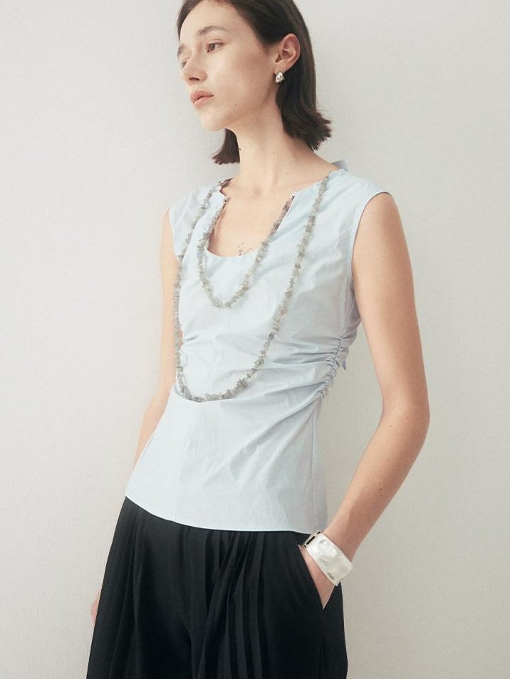 someonesometimes Chain Accent Original Slim Fit Strappy Solid Aqua Cotton Blend Tank Tops