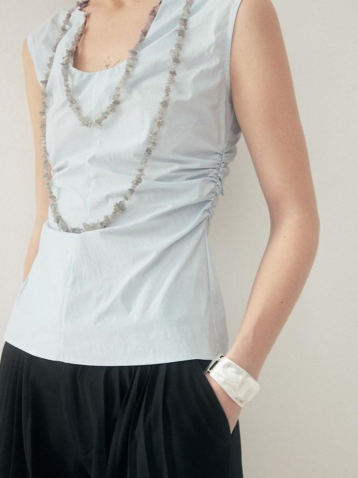 someonesometimes Chain Accent Original Slim Fit Strappy Solid Aqua Cotton Blend Tank Tops