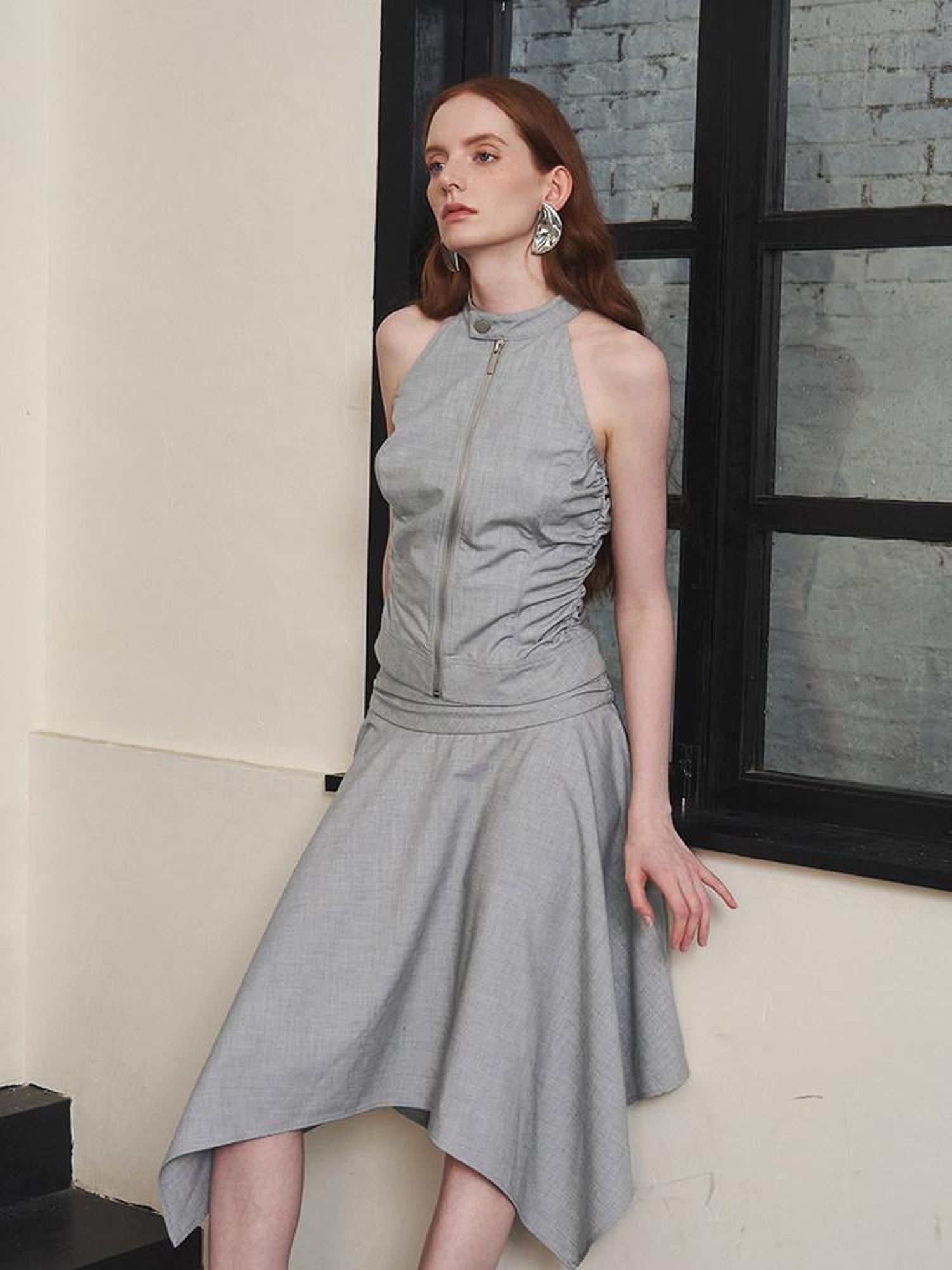 someonesometimes Chic Gray Cropped Top Midi Skirt Young Women S M L Top & Skirt Sets